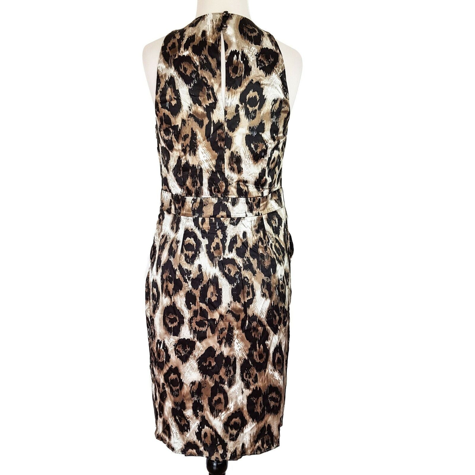 EVENTS Bead Tulip Dress Animal Print Women's Sleeveless Satin Sheath Brown Gold