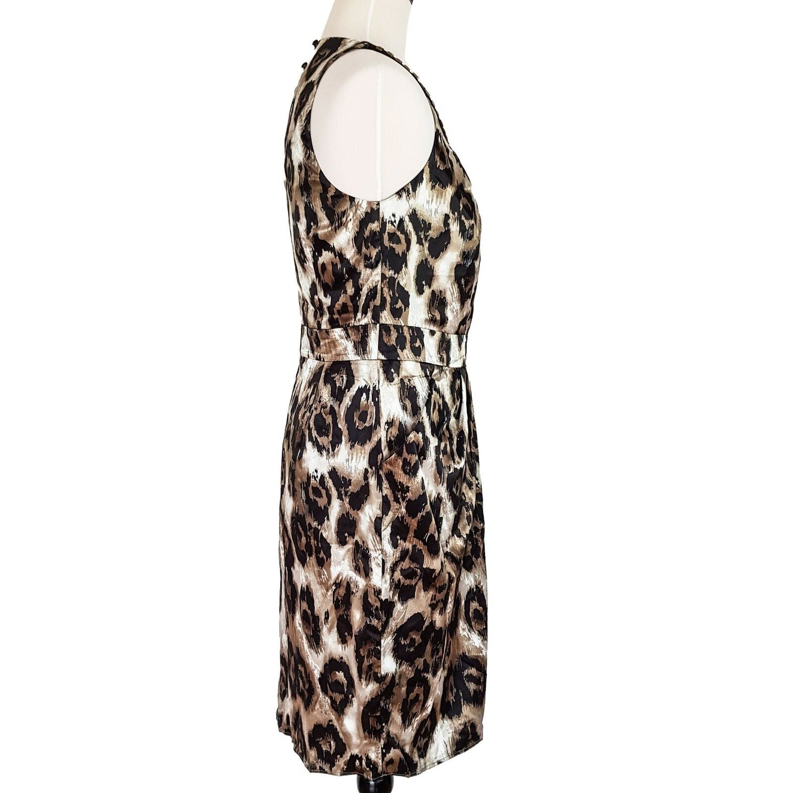 EVENTS Bead Tulip Dress Animal Print Women's Sleeveless Satin Sheath Brown Gold