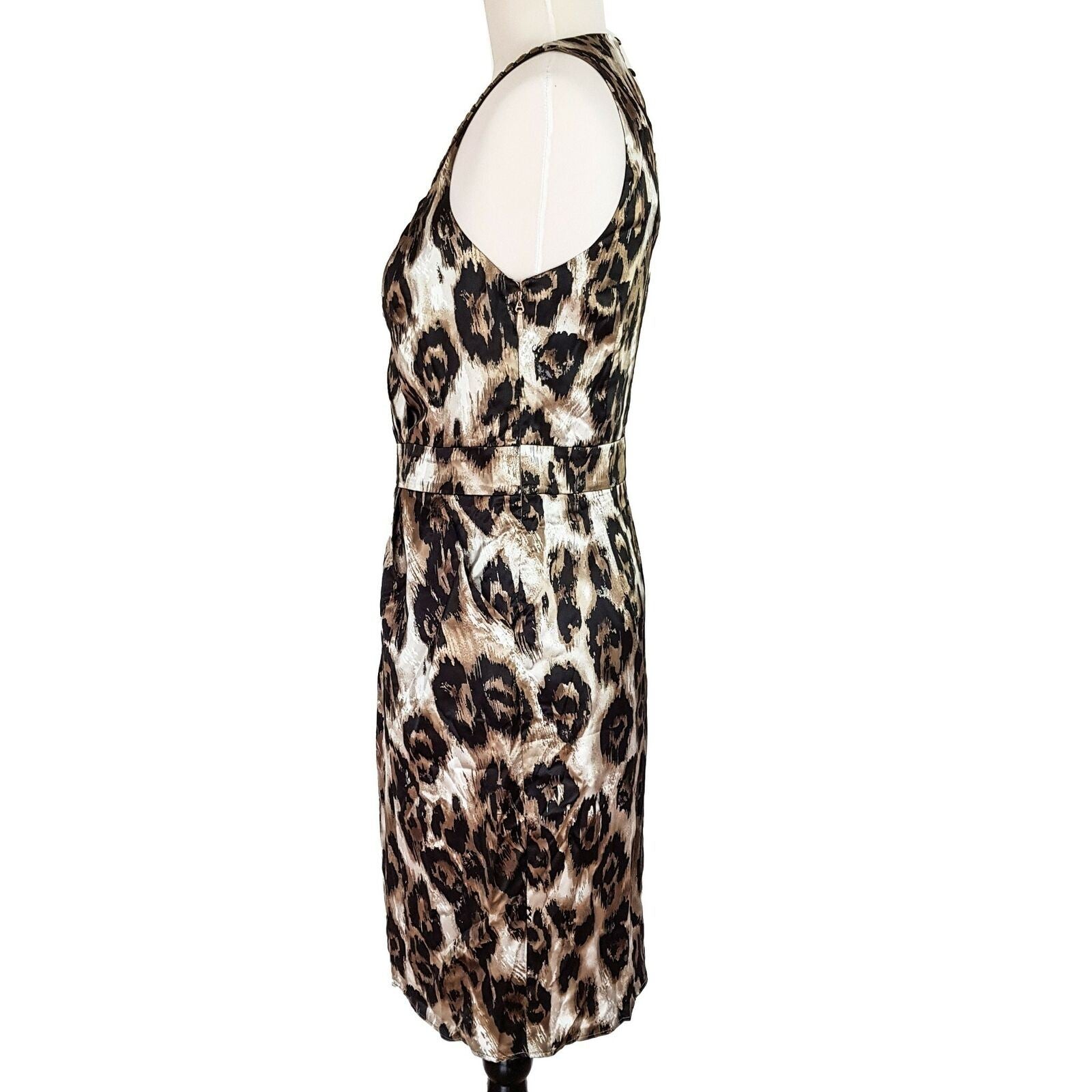 EVENTS Bead Tulip Dress Animal Print Women's Sleeveless Satin Sheath Brown Gold