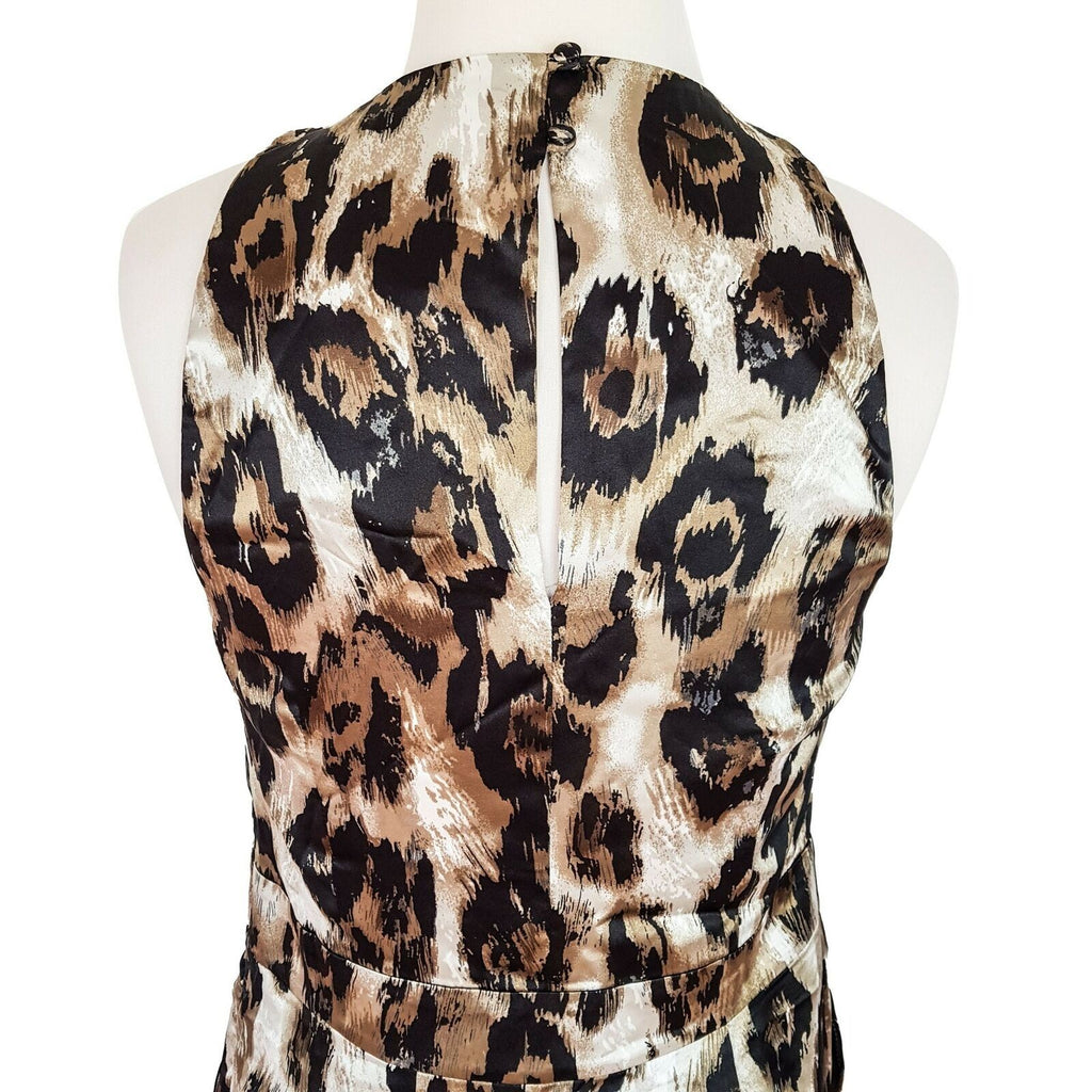 EVENTS Bead Tulip Dress Animal Print Women's Sleeveless Satin Sheath Brown Gold