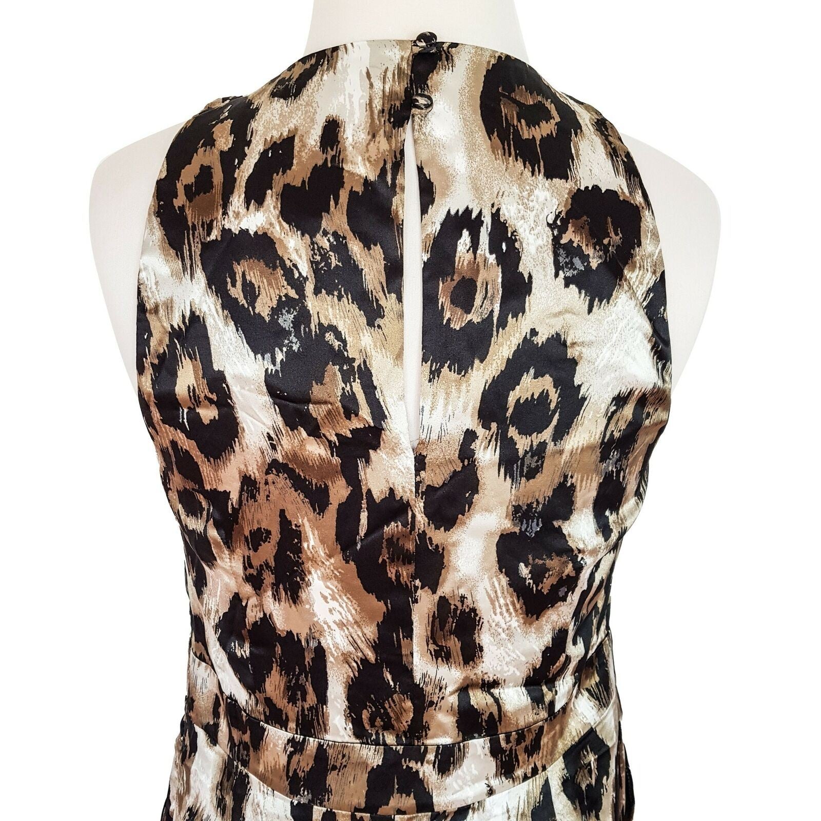 EVENTS Bead Tulip Dress Animal Print Women's Sleeveless Satin Sheath Brown Gold