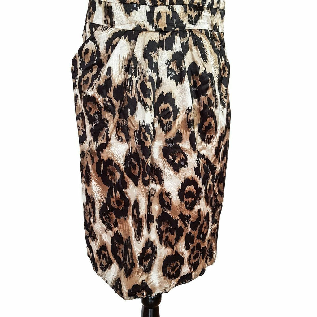 EVENTS Bead Tulip Dress Animal Print Women's Sleeveless Satin Sheath Brown Gold