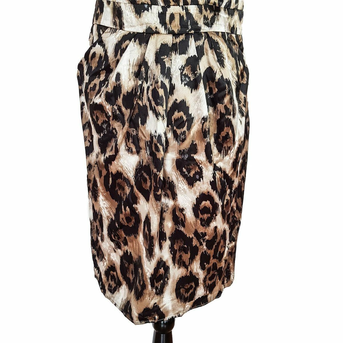 EVENTS Bead Tulip Dress Animal Print Women's Sleeveless Satin Sheath Brown Gold