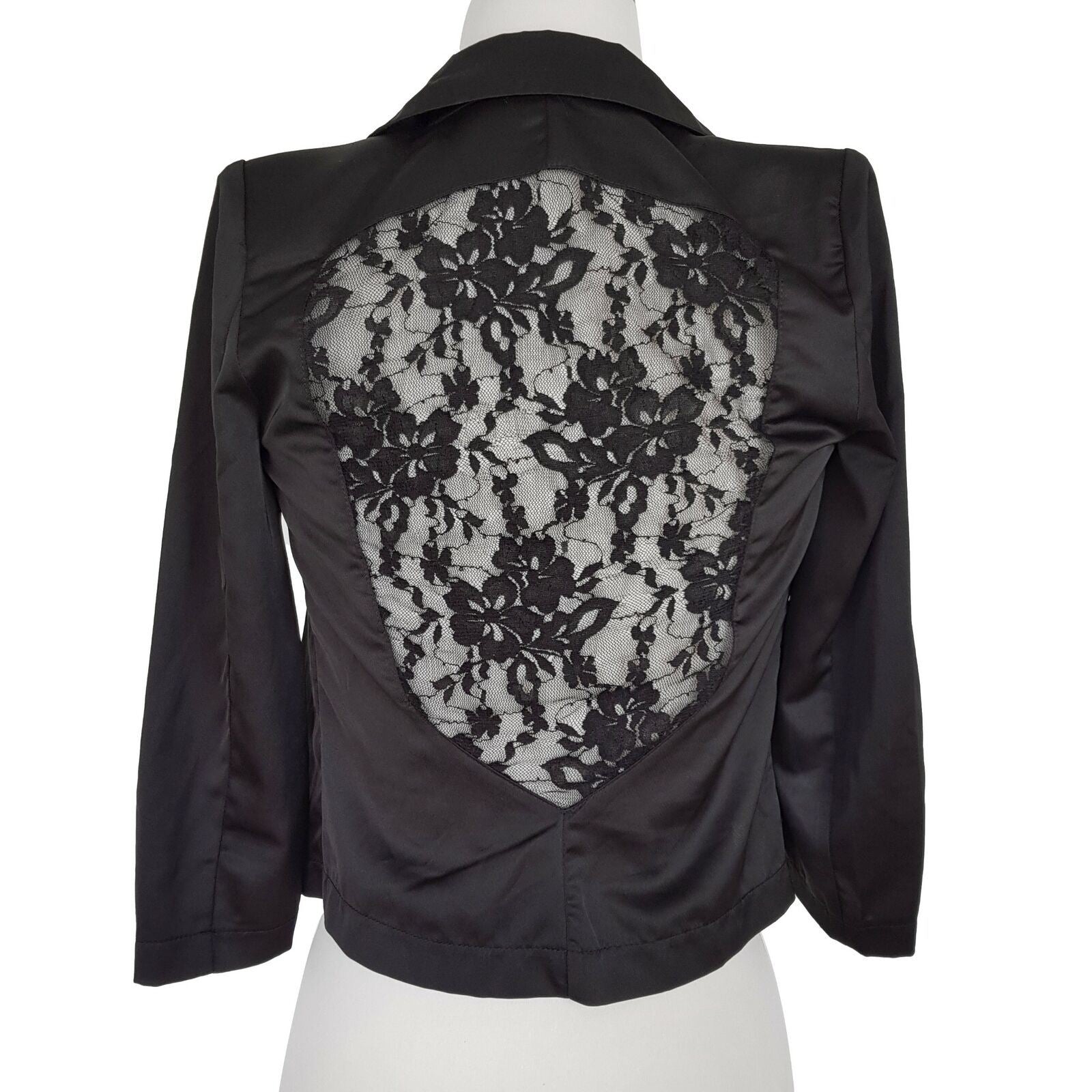 Sexy Lace Sheer Back Black Blazer Jacket Long Sleeve Casual Work Party Cocktail