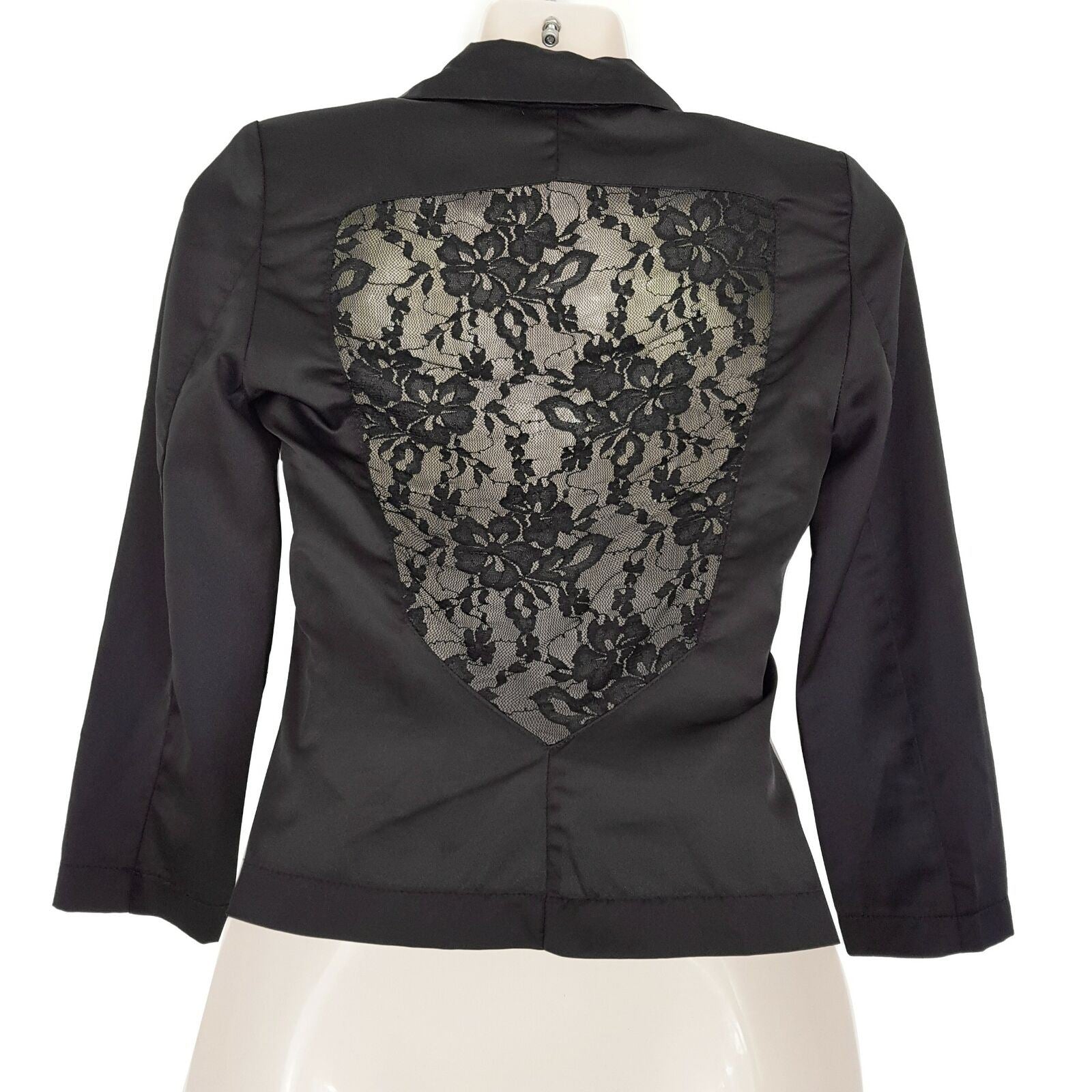 Sexy Lace Sheer Back Black Blazer Jacket Long Sleeve Casual Work Party Cocktail