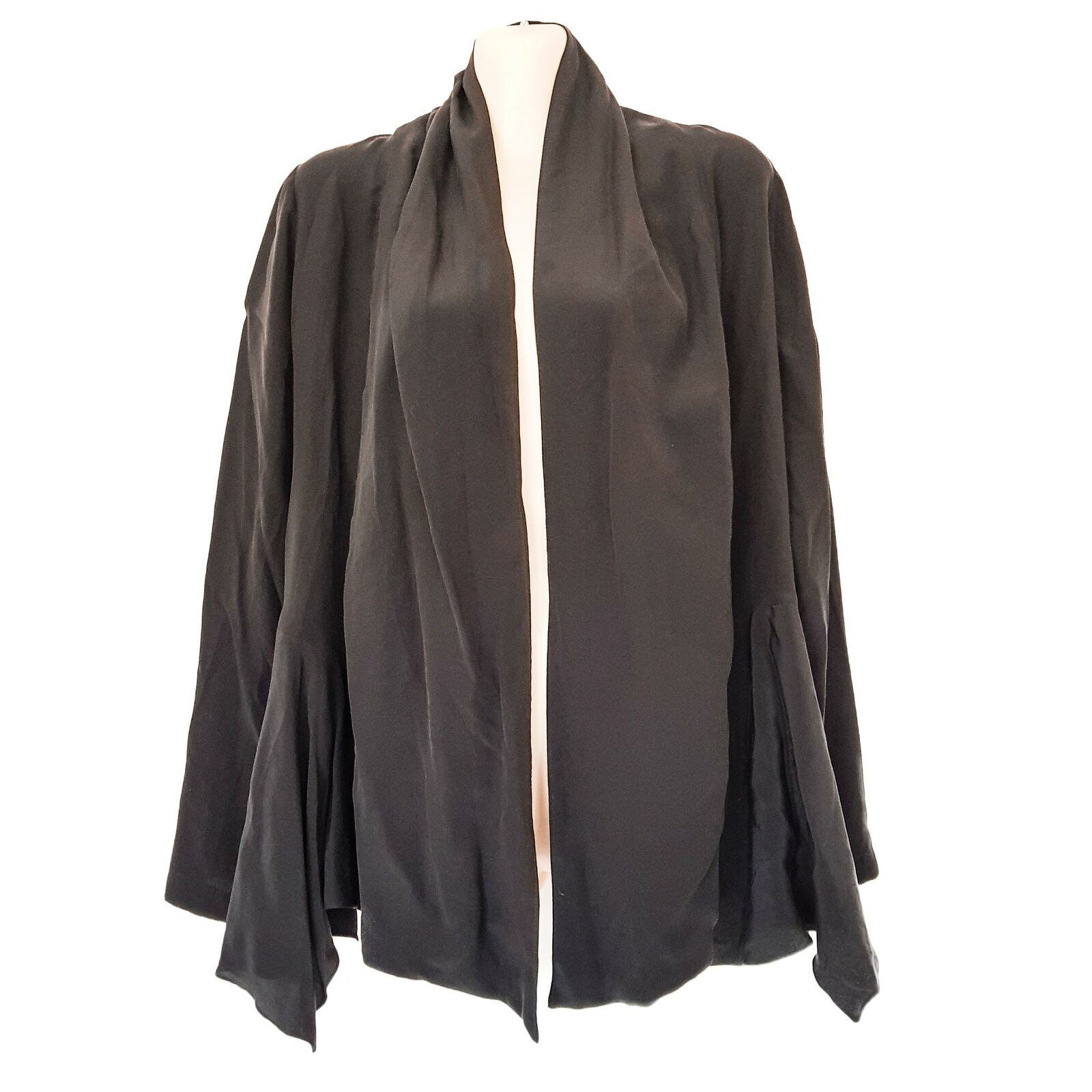WAYNE COOPER 100% Silk Black Formal Long Sleeve Cardigan Jacket Ladies WorkWear