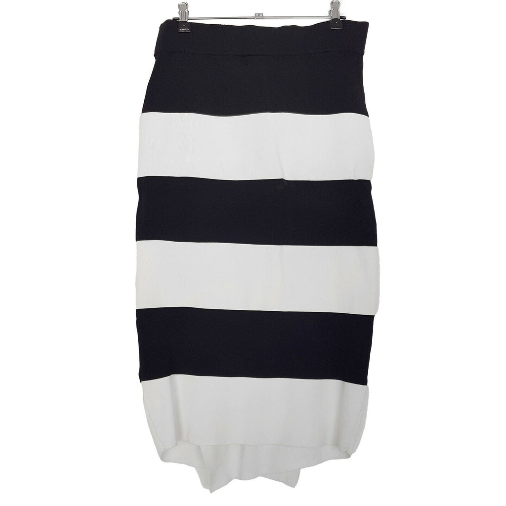 PORTMANS Black White Striped Skirt Straight Hi-Low Stretch Elastic Waist Casual