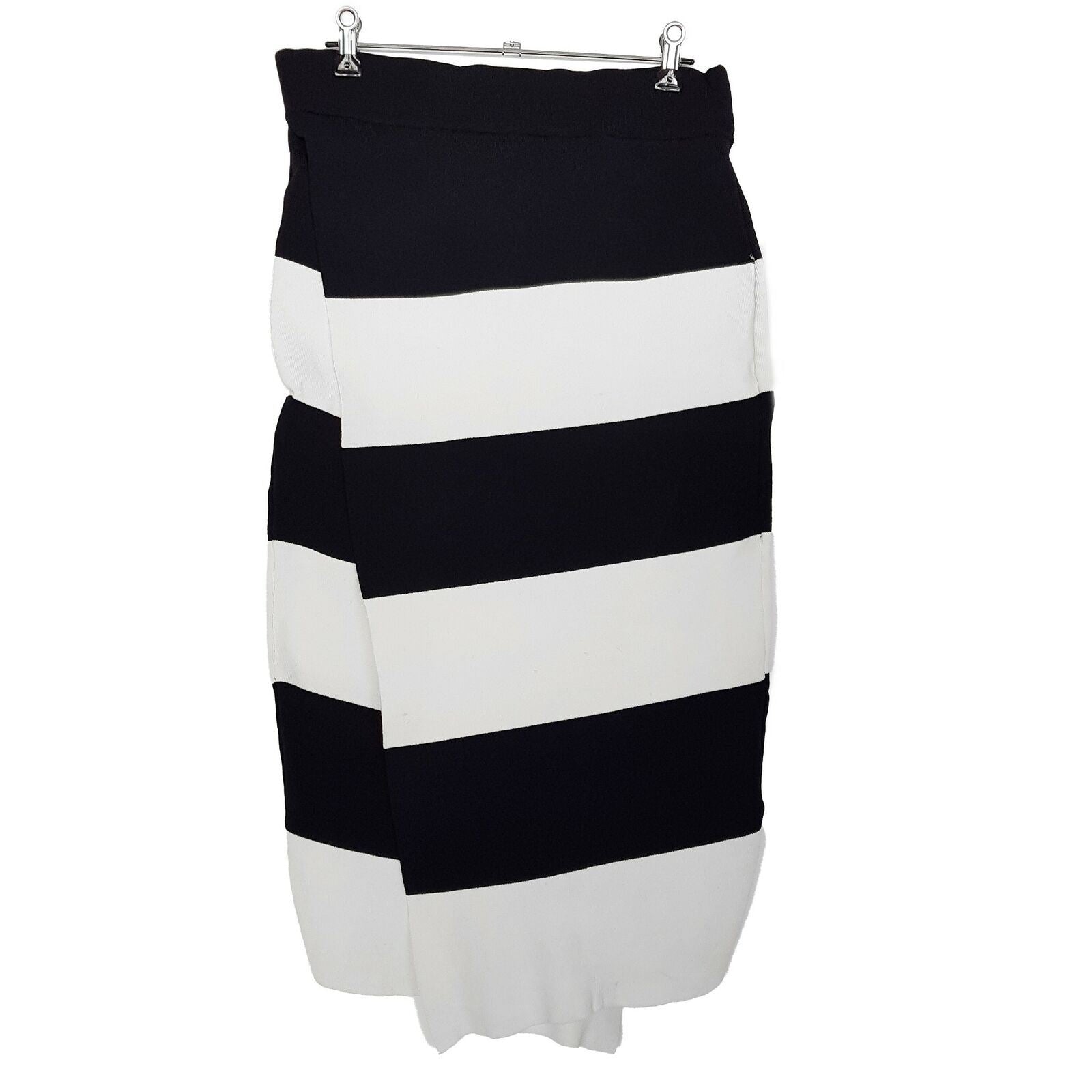PORTMANS Black White Striped Skirt Straight Hi-Low Stretch Elastic Waist Casual