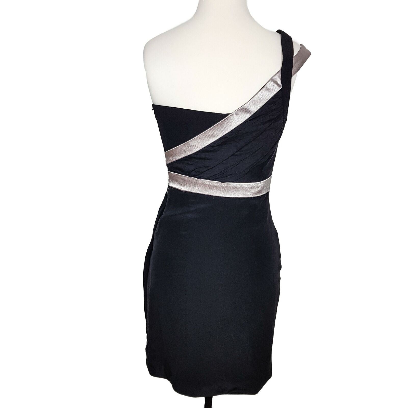Wish 100% Silk Asymmetrical Sleeveless Cocktail Party Dress Black Silver NWT 180