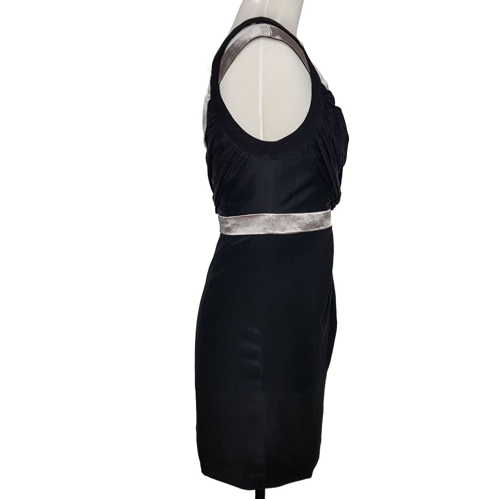 Wish 100% Silk Asymmetrical Sleeveless Cocktail Party Dress Black Silver NWT 180