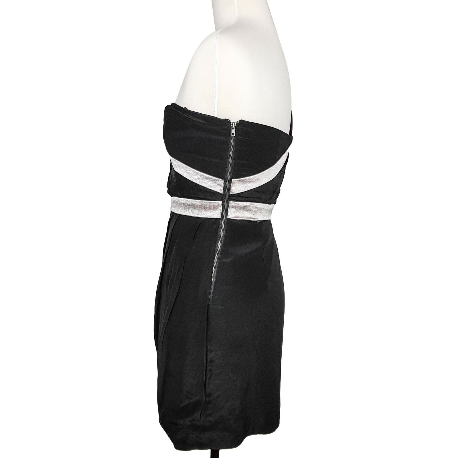 Wish 100% Silk Asymmetrical Sleeveless Cocktail Party Dress Black Silver NWT 180