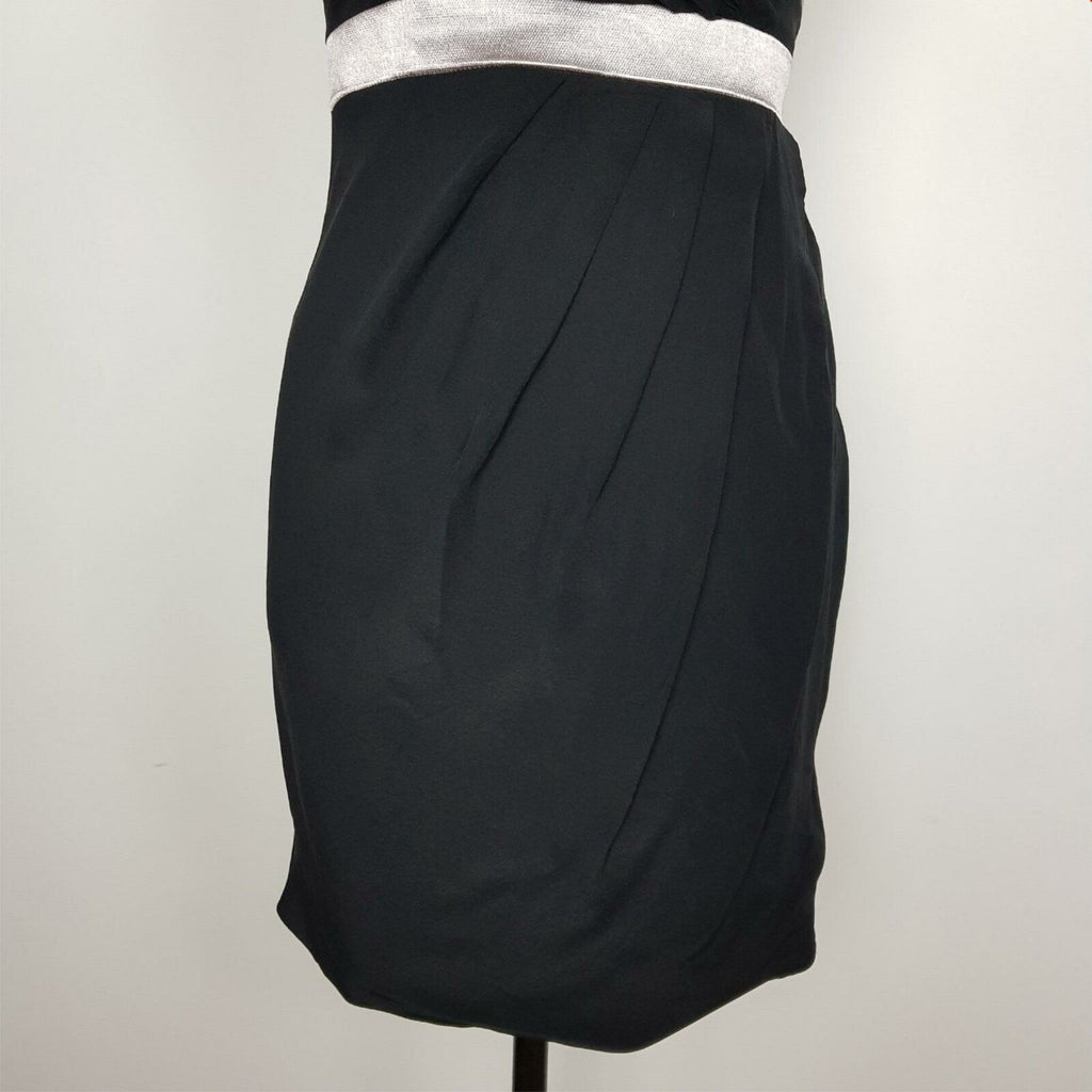 Wish 100% Silk Asymmetrical Sleeveless Cocktail Party Dress Black Silver NWT 180