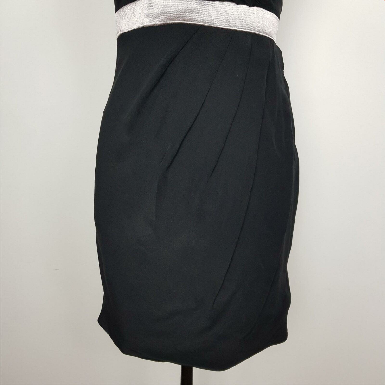 Wish 100% Silk Asymmetrical Sleeveless Cocktail Party Dress Black Silver NWT 180