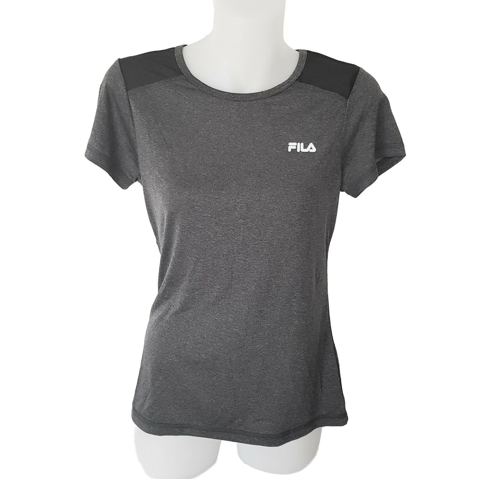 FILA Grey T-Shirt Sports Wear Fit Rash-guard Swimming Surfing Gym Dance Running