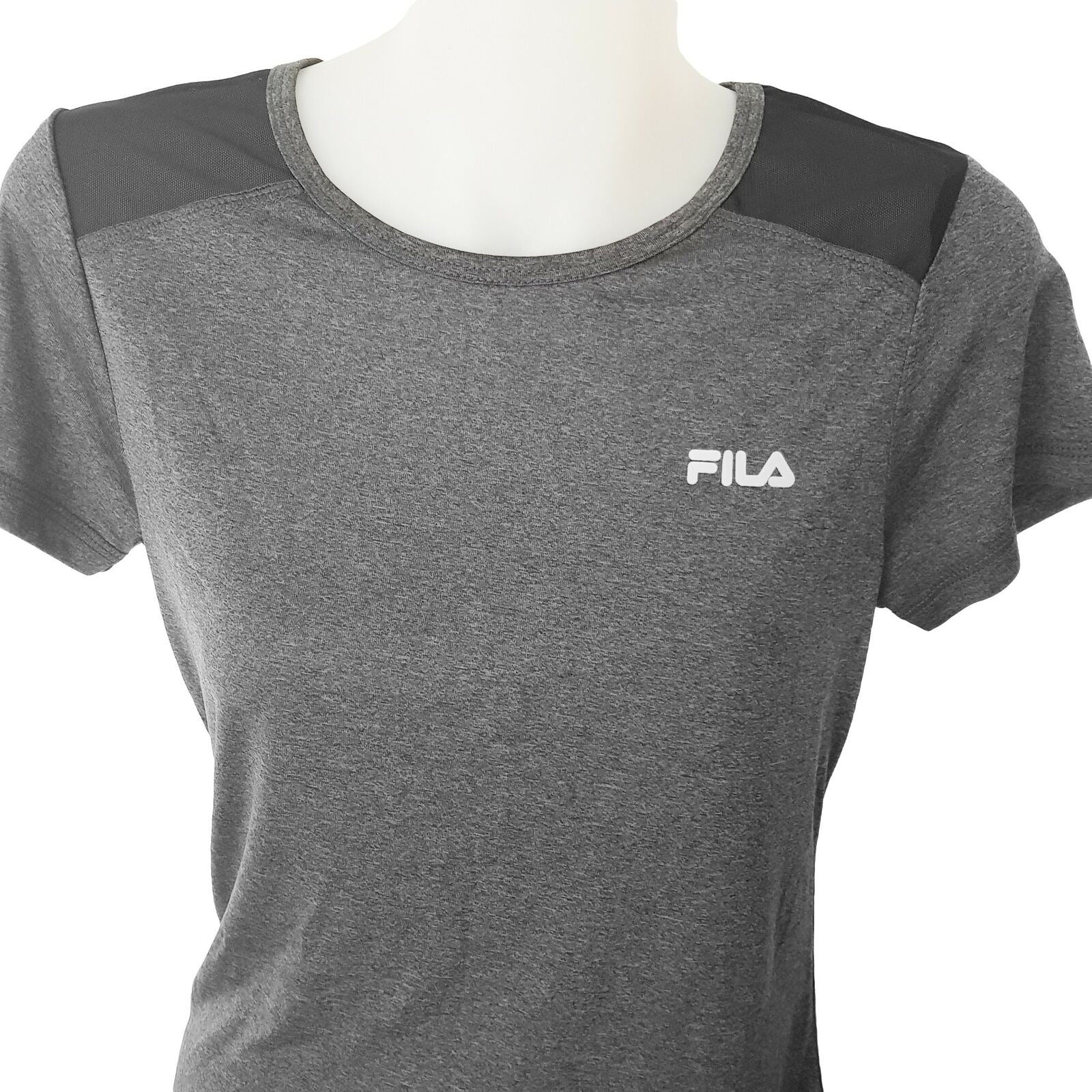FILA Grey T-Shirt Sports Wear Fit Rash-guard Swimming Surfing Gym Dance Running