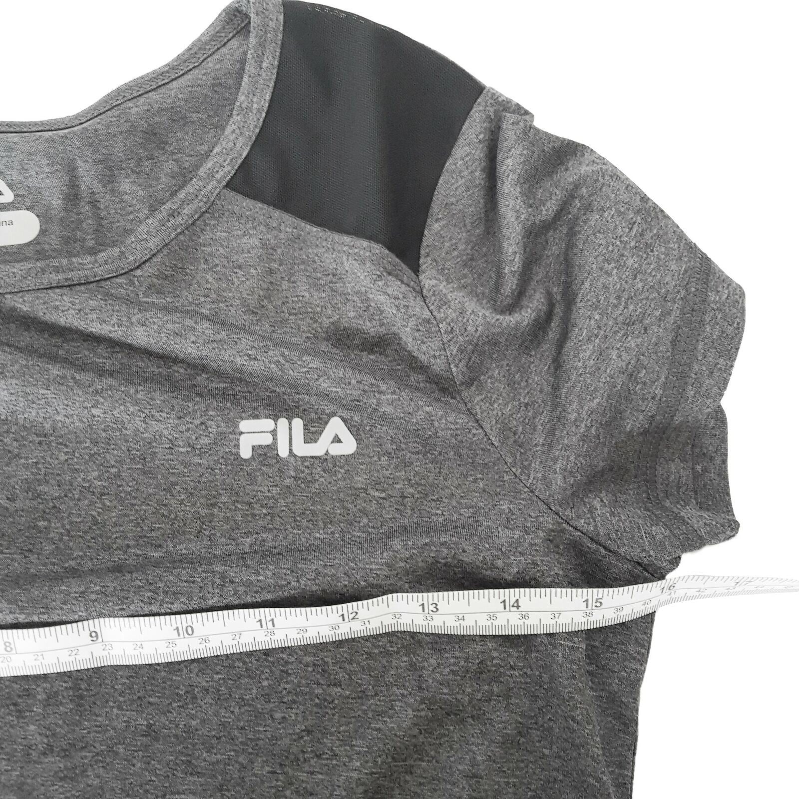 FILA Grey T-Shirt Sports Wear Fit Rash-guard Swimming Surfing Gym Dance Running