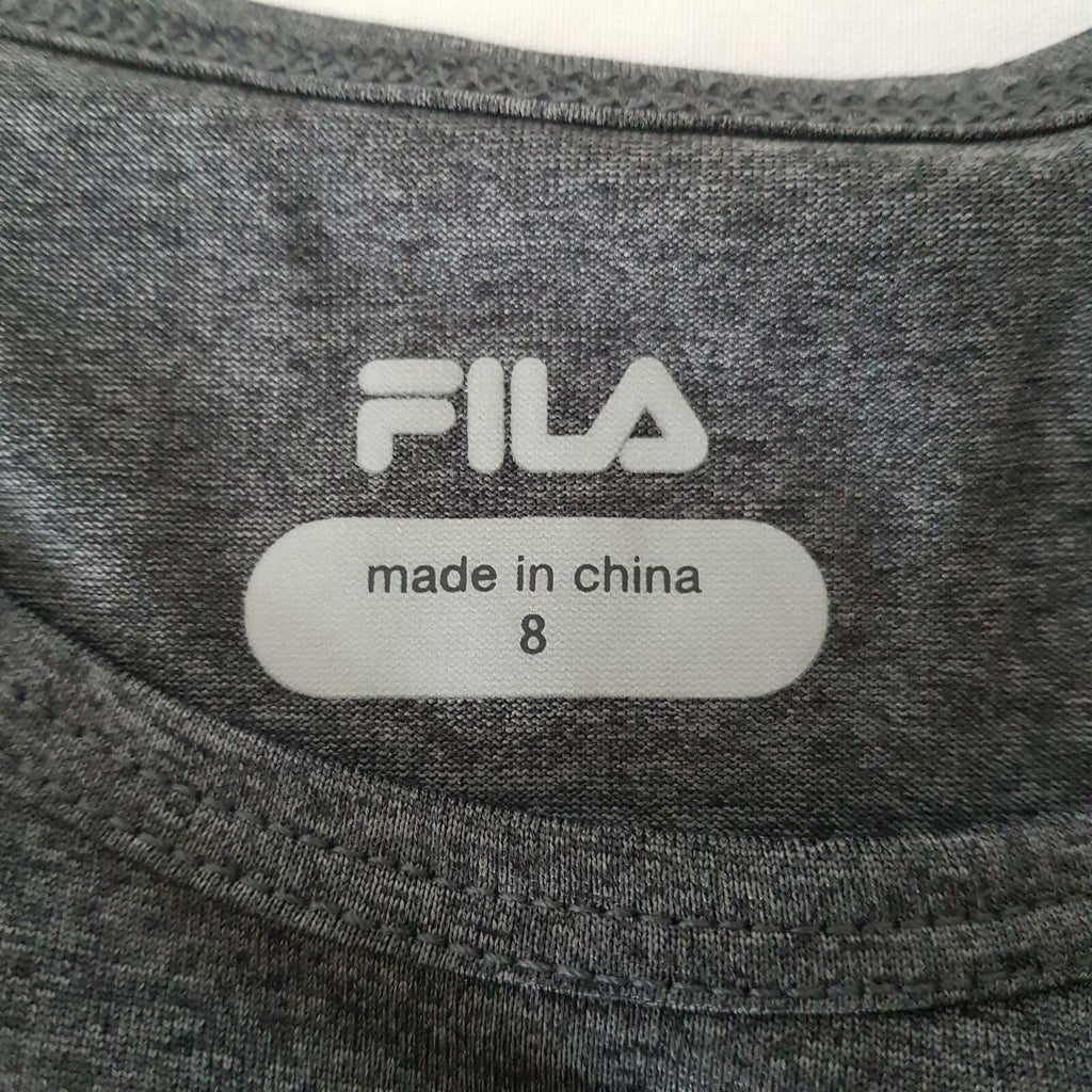 FILA Grey T-Shirt Sports Wear Fit Rash-guard Swimming Surfing Gym Dance Running