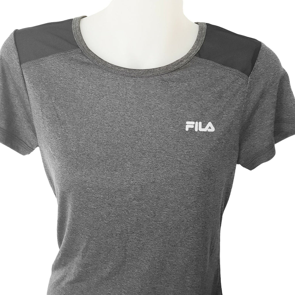 FILA Grey T-Shirt Sports Wear Fit Rash-guard Swimming Surfing Gym Dance Running