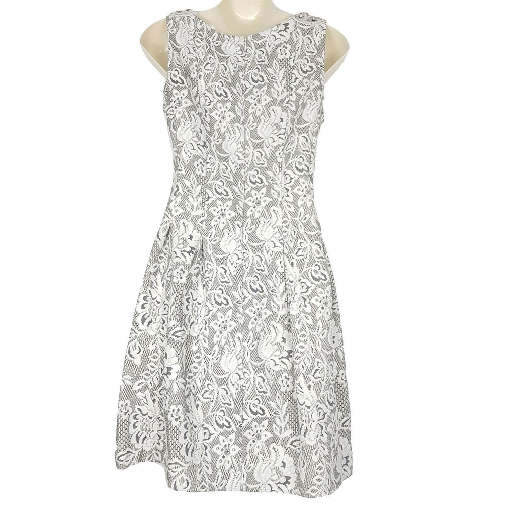 ZARA Sleeveless Beaded Boat Neck Embroidered Floral Lace A-Line Dress Size AU XS