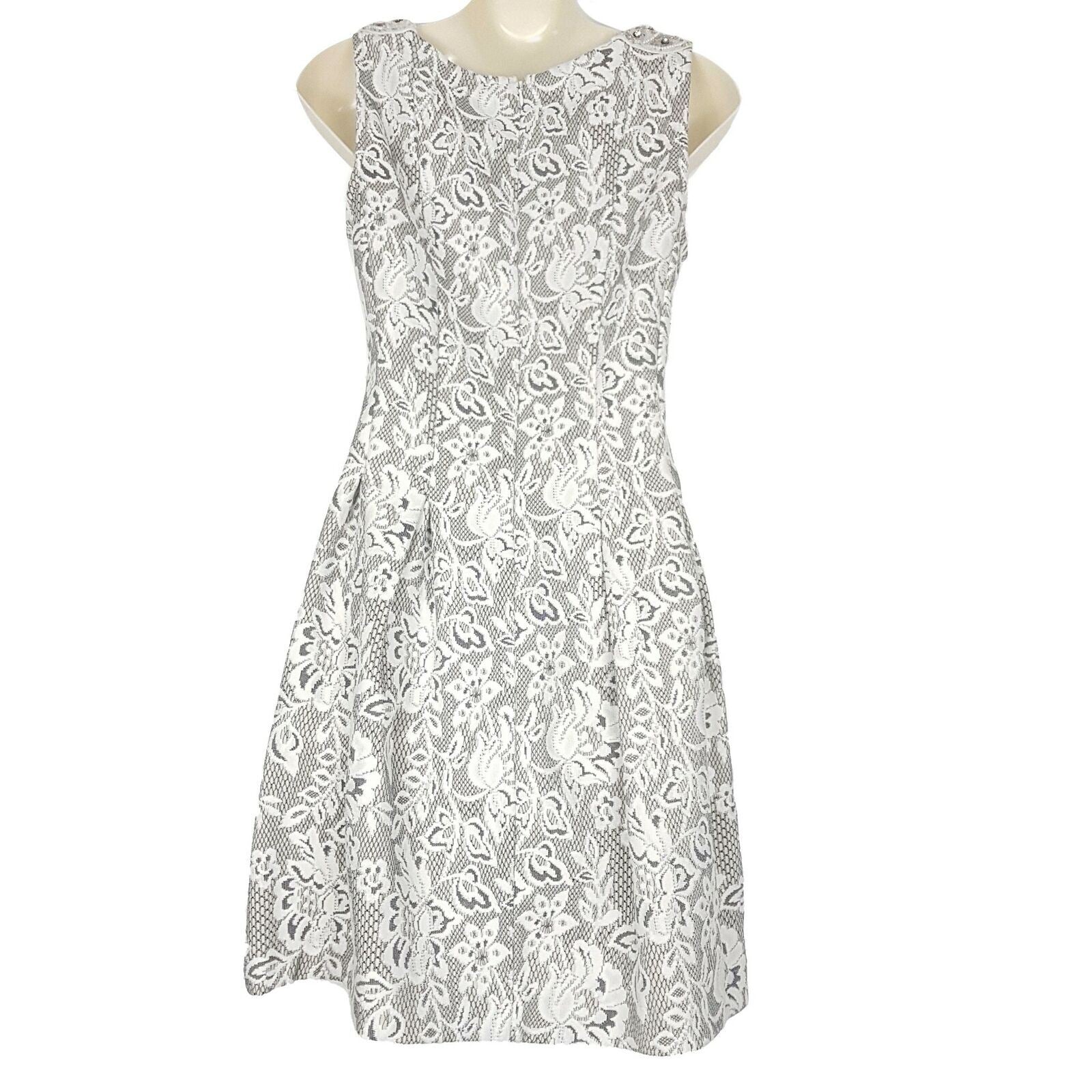 ZARA Sleeveless Beaded Boat Neck Embroidered Floral Lace A-Line Dress Size AU XS