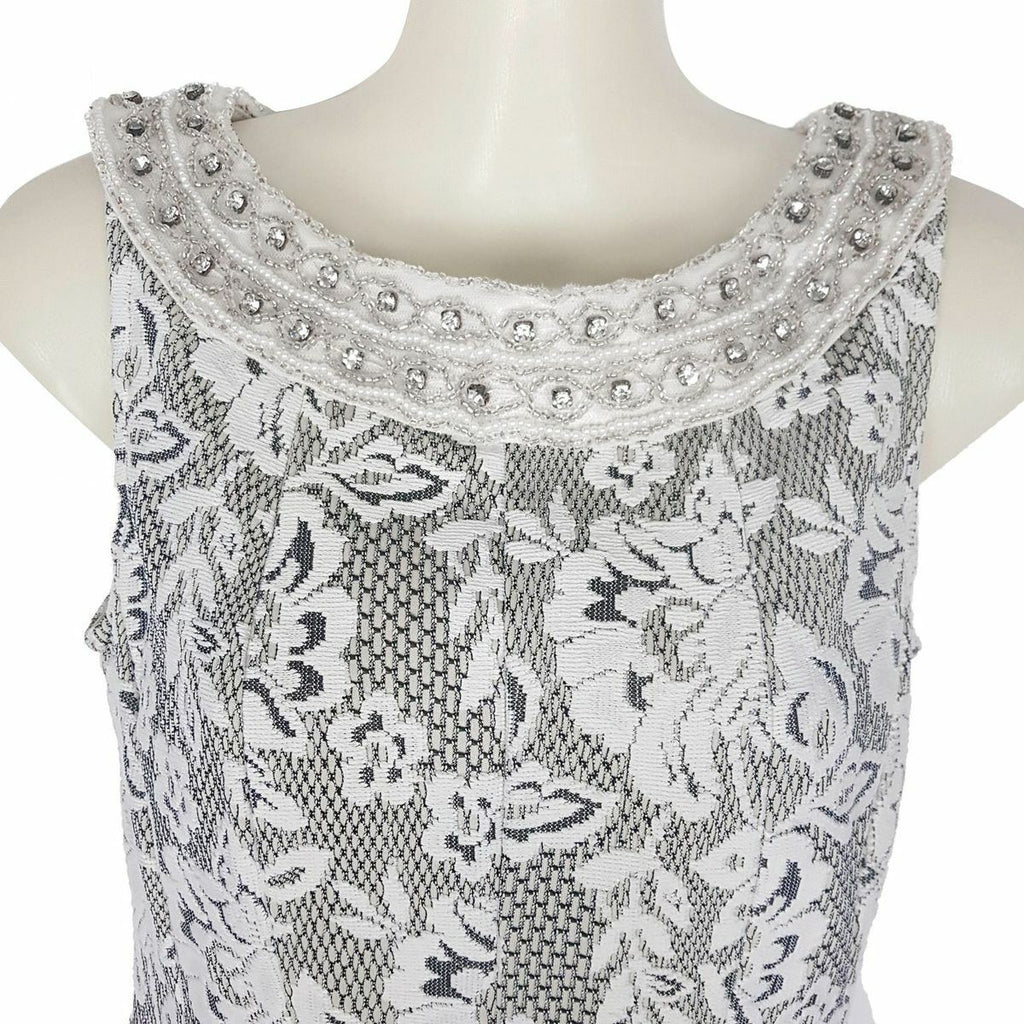 ZARA Sleeveless Beaded Boat Neck Embroidered Floral Lace A-Line Dress Size AU XS