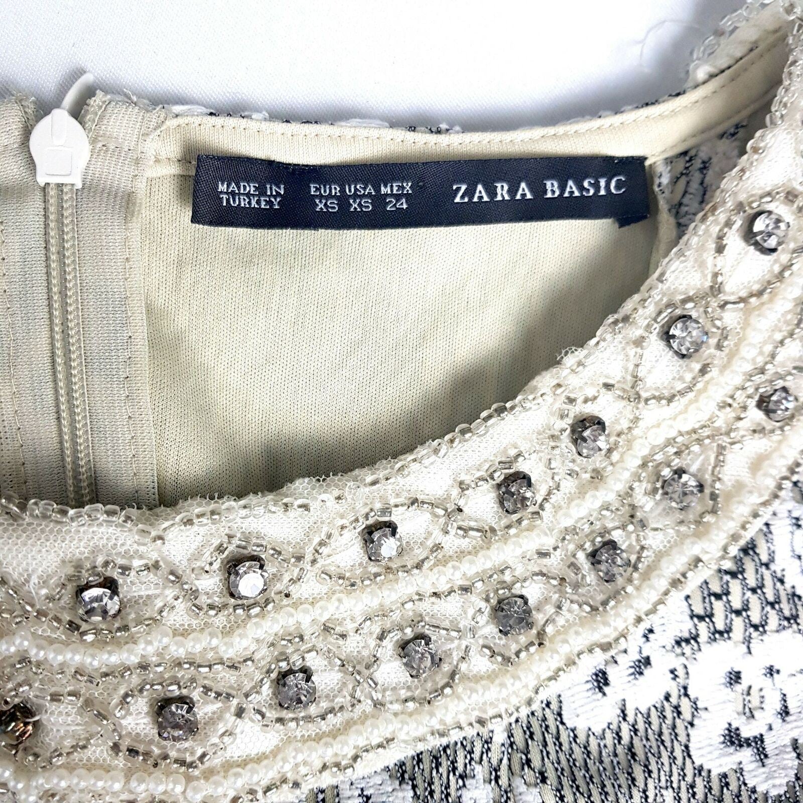 ZARA Sleeveless Beaded Boat Neck Embroidered Floral Lace A-Line Dress Size AU XS