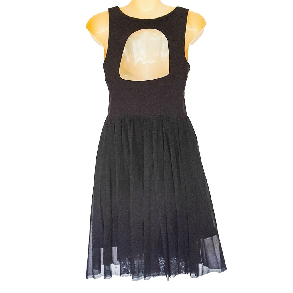 SPORTSGIRL Black Sexy Dress Pleated Lace Skirt Center Key Hole Formal Cocktail