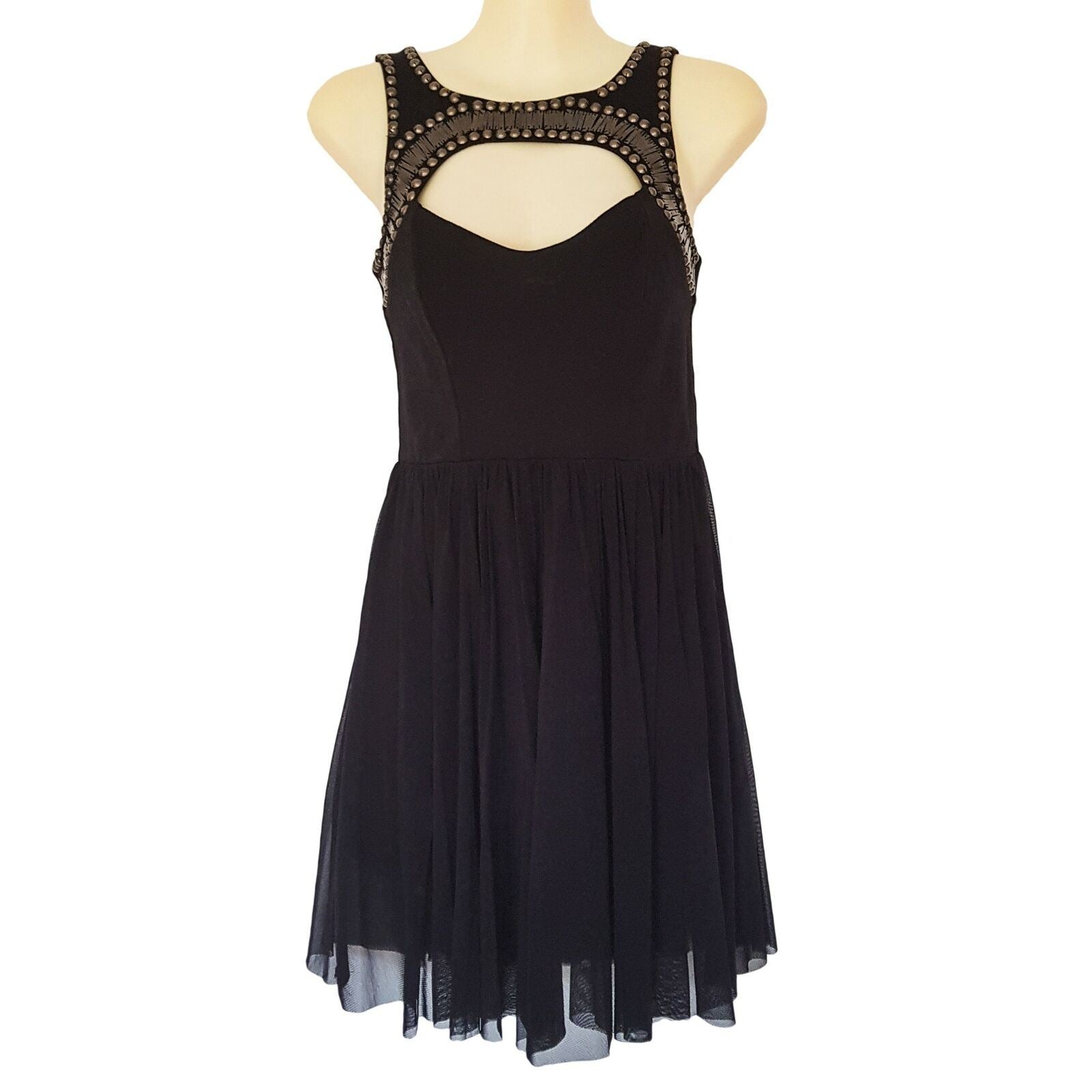 SPORTSGIRL Black Sexy Dress Pleated Lace Skirt Center Key Hole Formal Cocktail