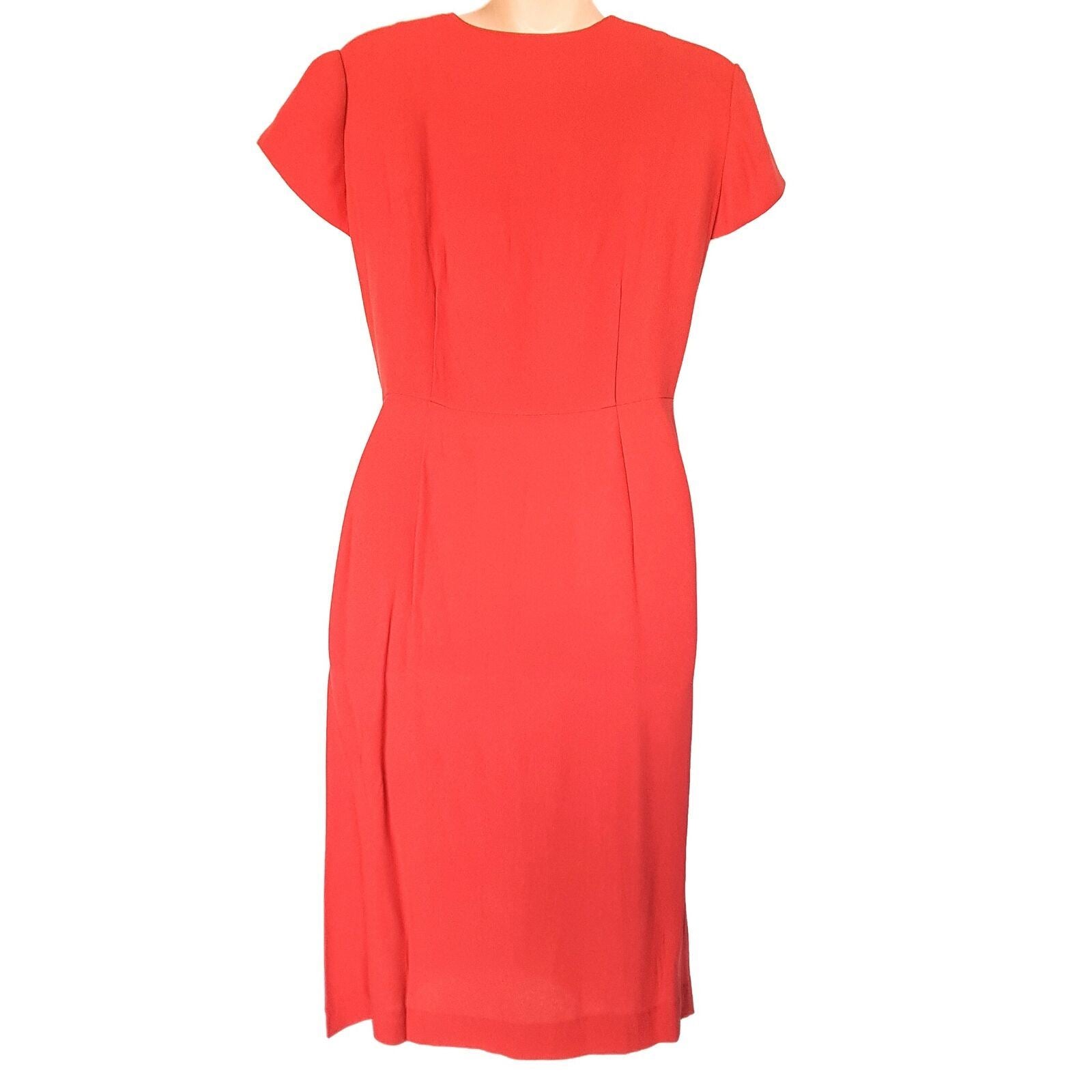 TRENERY Red Pleated Women's Wrap Knee-Length Dress Short Sleeve V-Neck Size 6