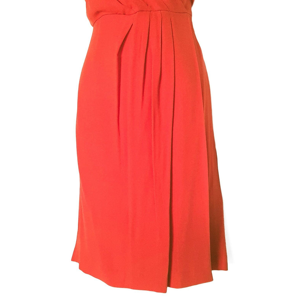 TRENERY Red Pleated Women's Wrap Knee-Length Dress Short Sleeve V-Neck Size 6