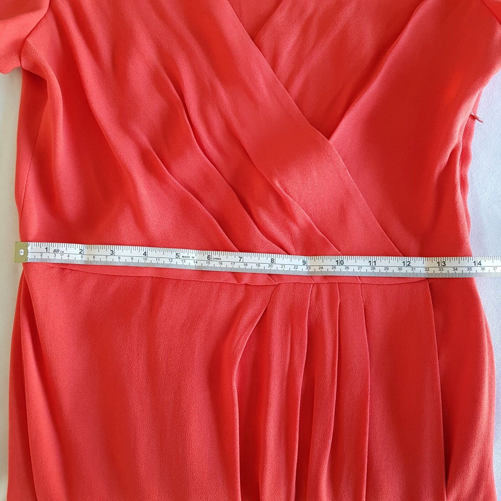 TRENERY Red Pleated Women's Wrap Knee-Length Dress Short Sleeve V-Neck Size 6