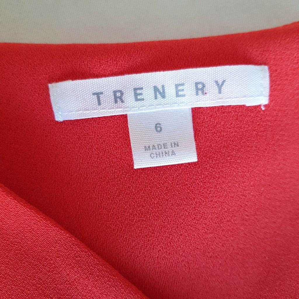 TRENERY Red Pleated Women's Wrap Knee-Length Dress Short Sleeve V-Neck Size 6
