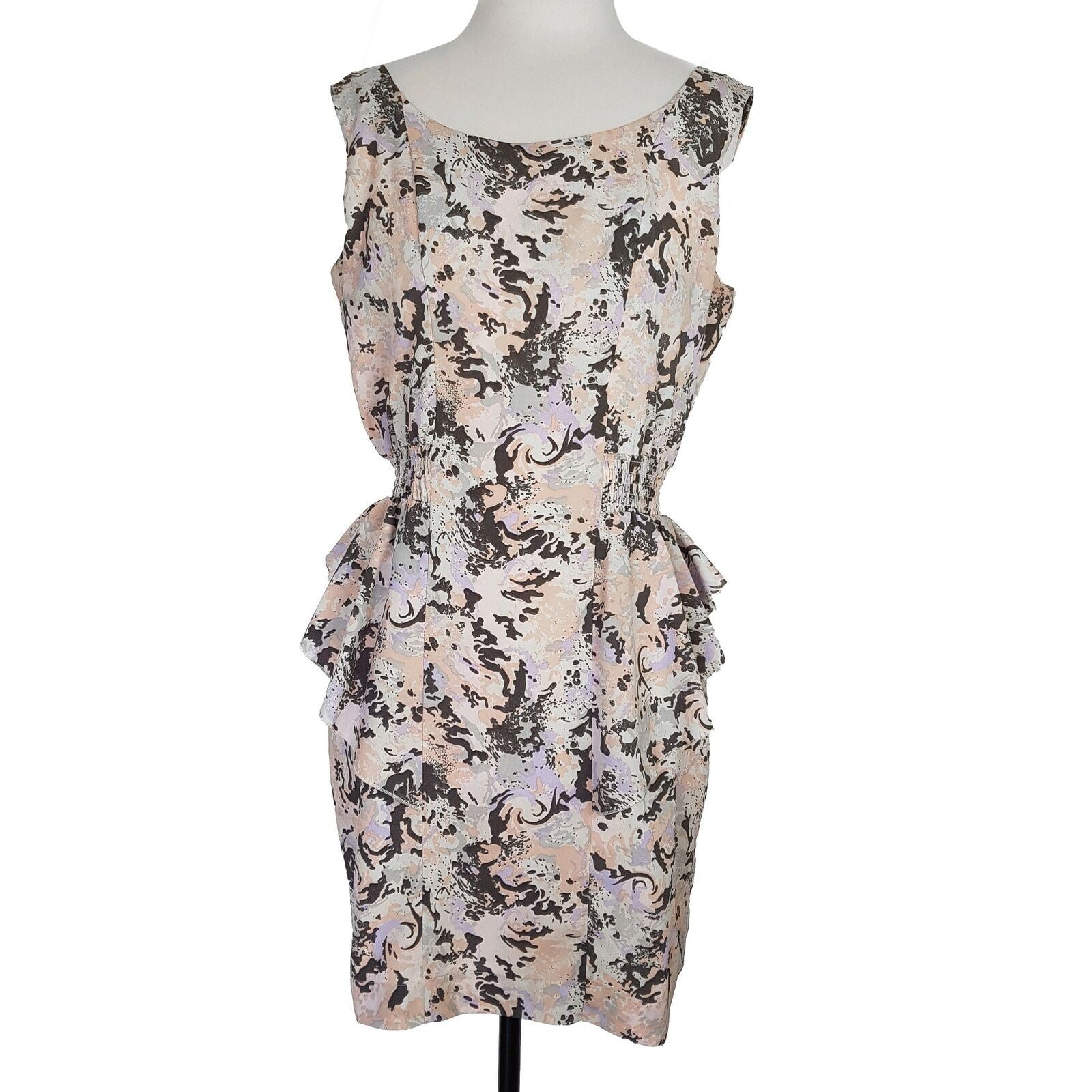 BARDOT Peplum Multicolour Dress S 12 Crew Neck Sleeveless Elastic Waist Abstract
