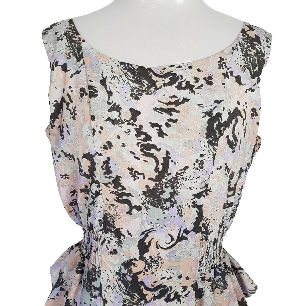 BARDOT Peplum Multicolour Dress S 12 Crew Neck Sleeveless Elastic Waist Abstract