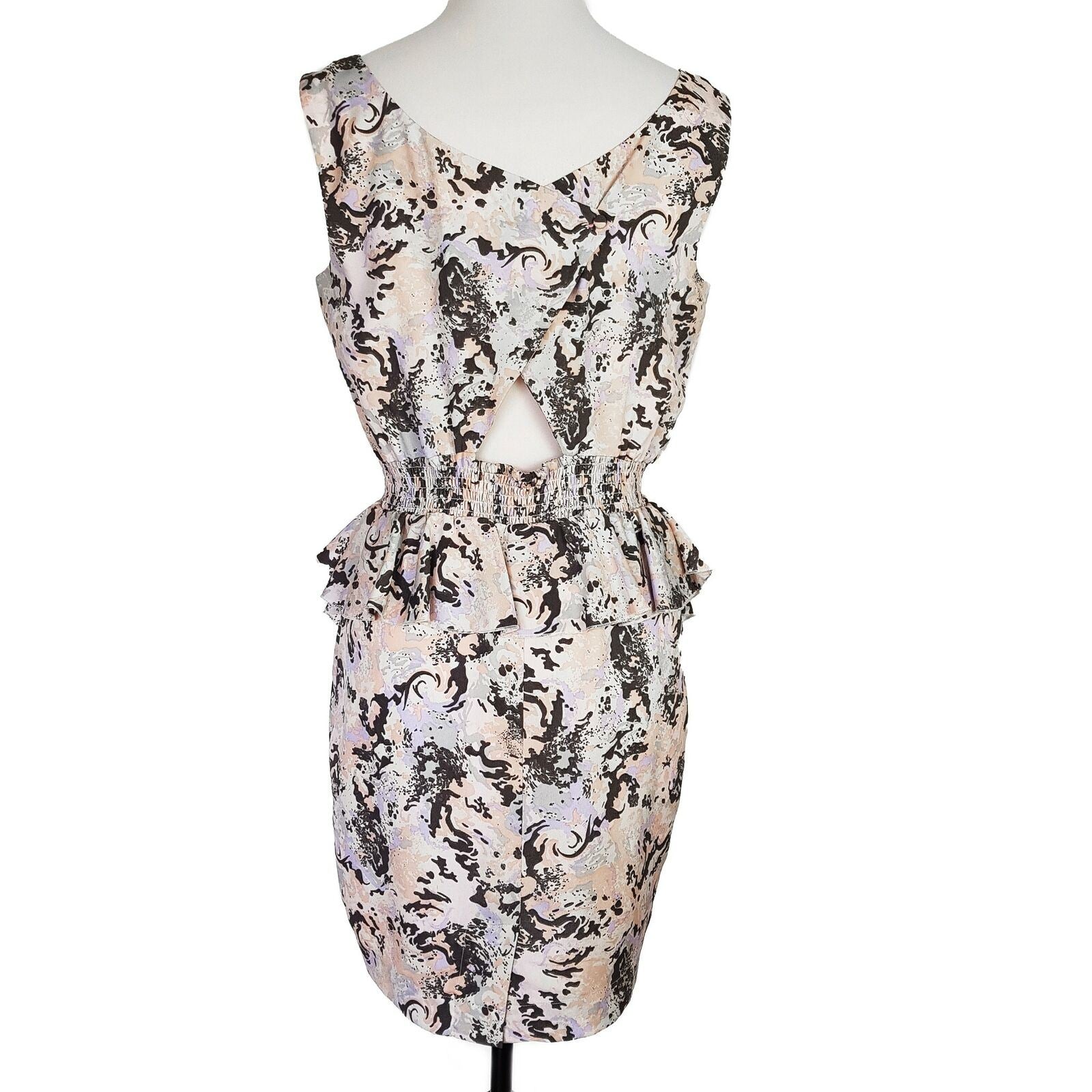 BARDOT Peplum Multicolour Dress S 12 Crew Neck Sleeveless Elastic Waist Abstract