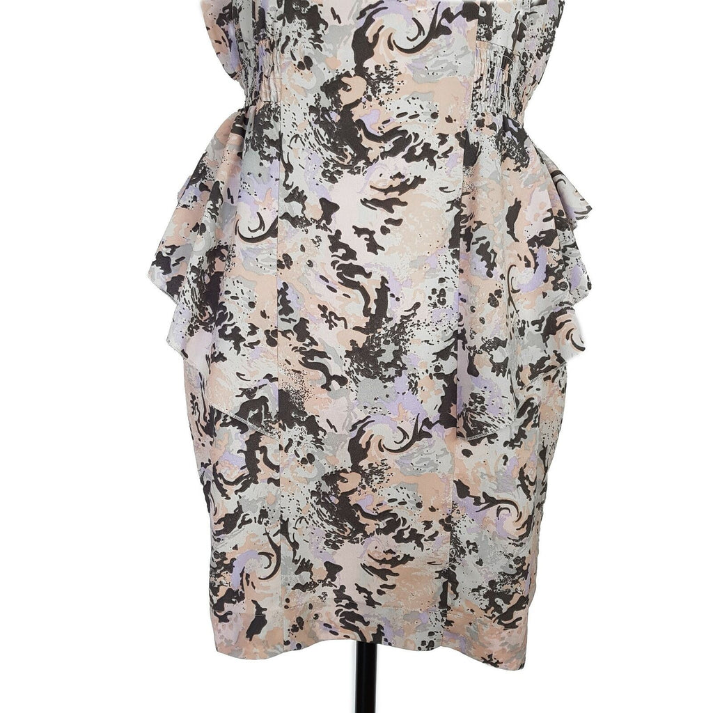 BARDOT Peplum Multicolour Dress S 12 Crew Neck Sleeveless Elastic Waist Abstract