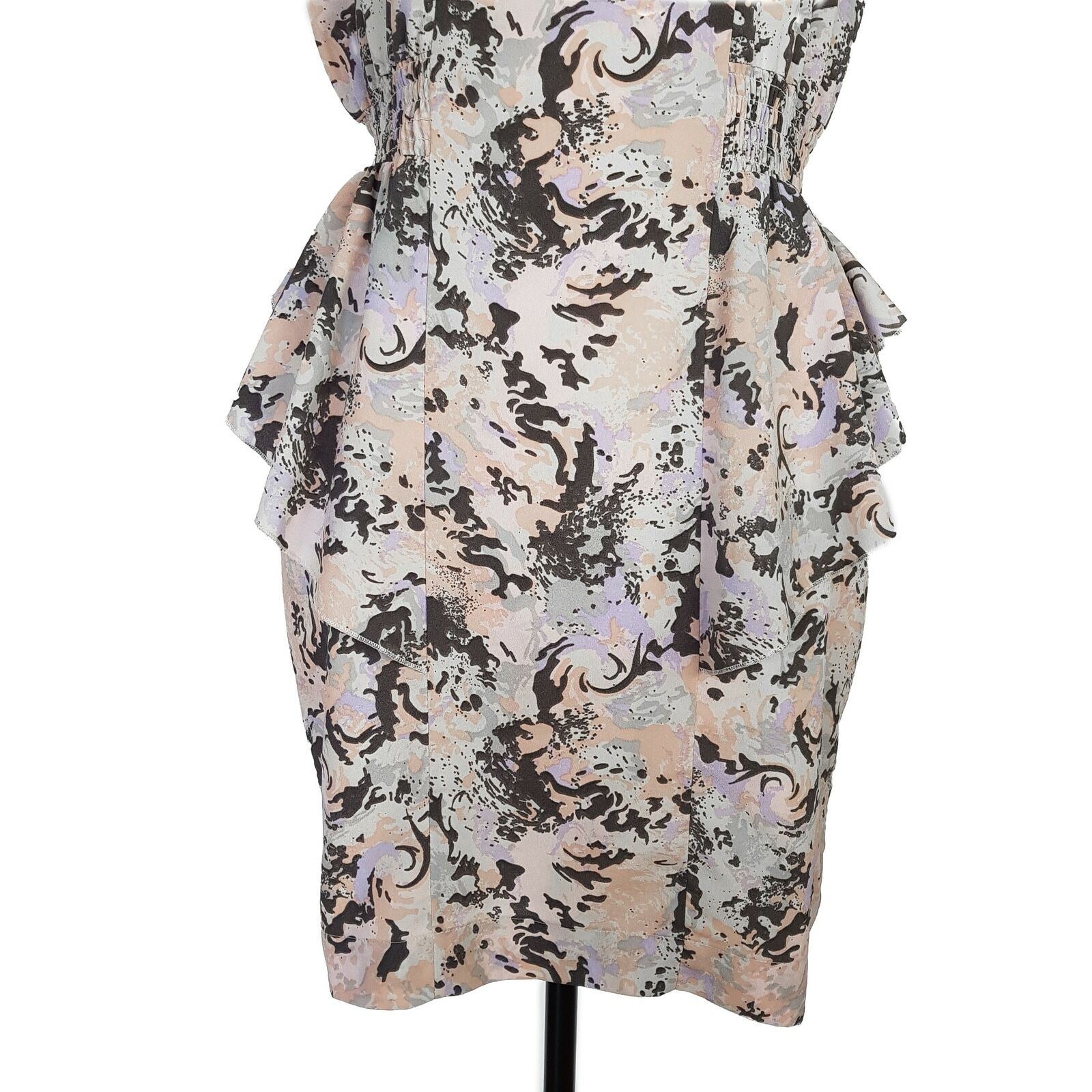 BARDOT Peplum Multicolour Dress S 12 Crew Neck Sleeveless Elastic Waist Abstract