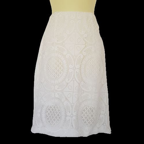 PORTMANS Elegant White Floral Knit Lace High Waist Midi Skirt Summer Size 10 M