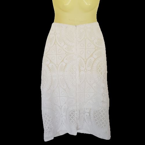 PORTMANS Elegant White Floral Knit Lace High Waist Midi Skirt Summer Size 10 M