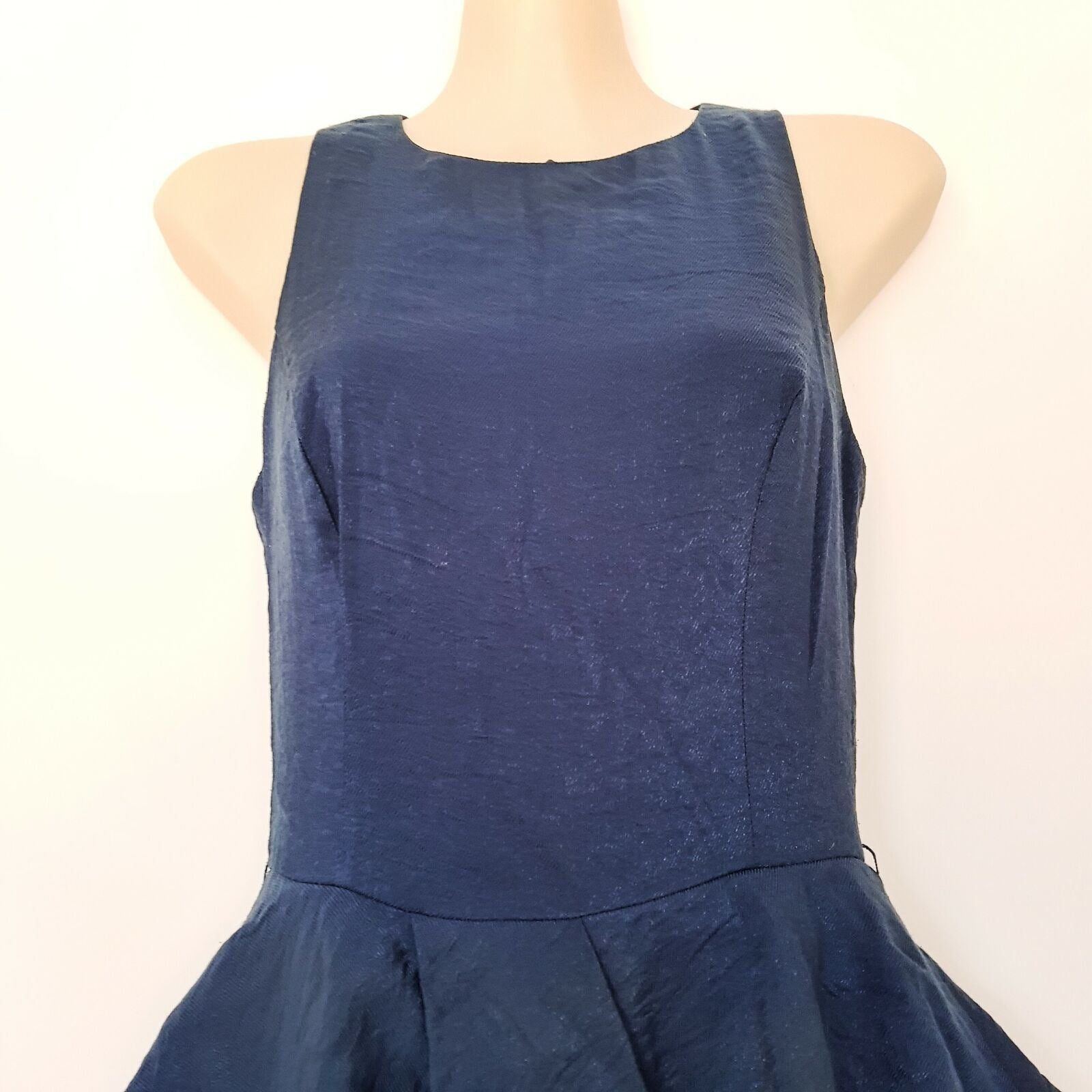 CUE Shiny Metallic Blue Layered Ruffle Dress Party Cocktail Wedding Petite 6 XS