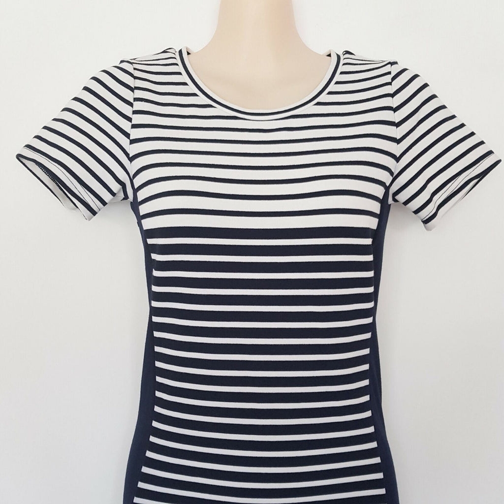 DOTTI Striped T-Shirt Dress Casual Ladies Wear Short Sleeves Knee Length Fitted