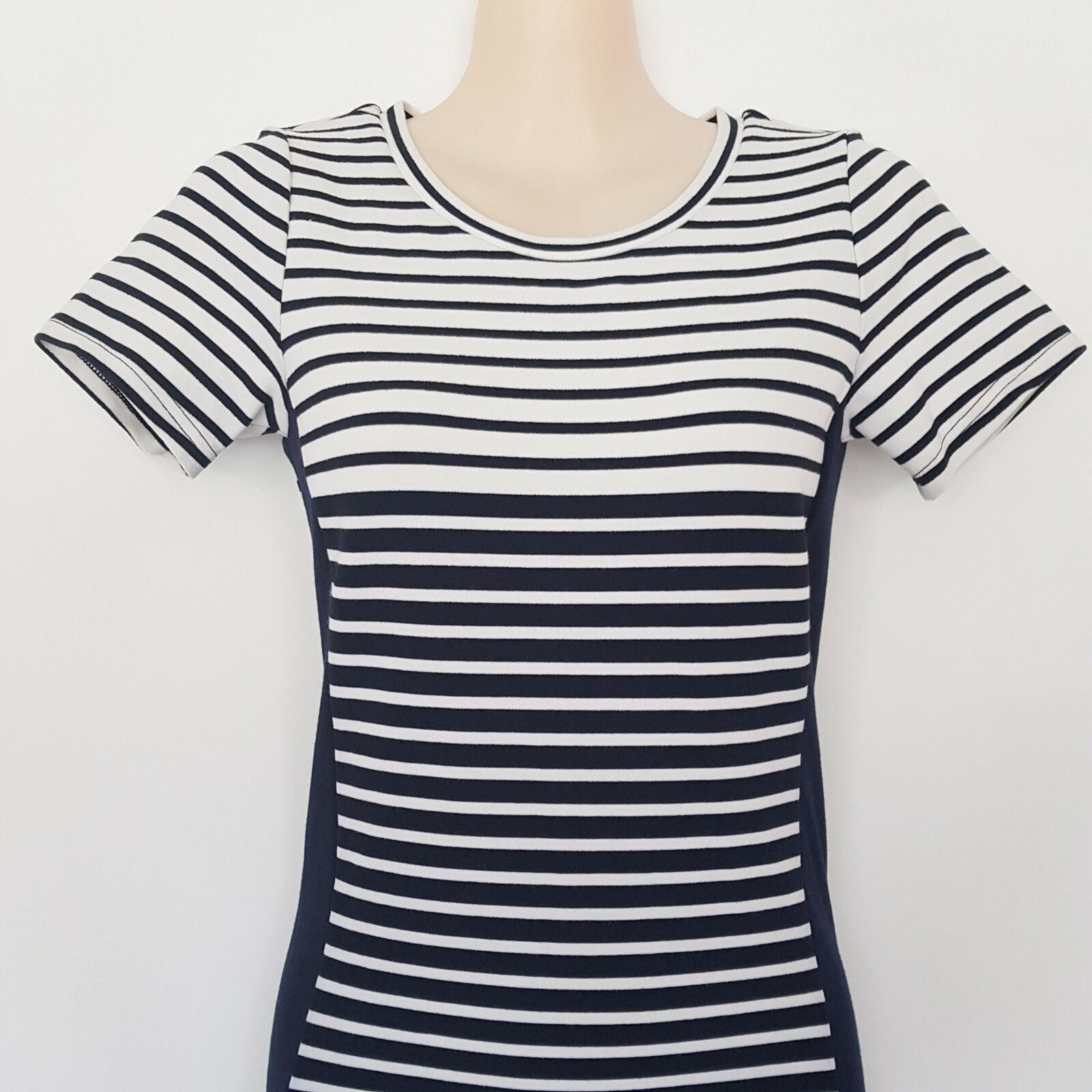 DOTTI Striped T-Shirt Dress Casual Ladies Wear Short Sleeves Knee Length Fitted