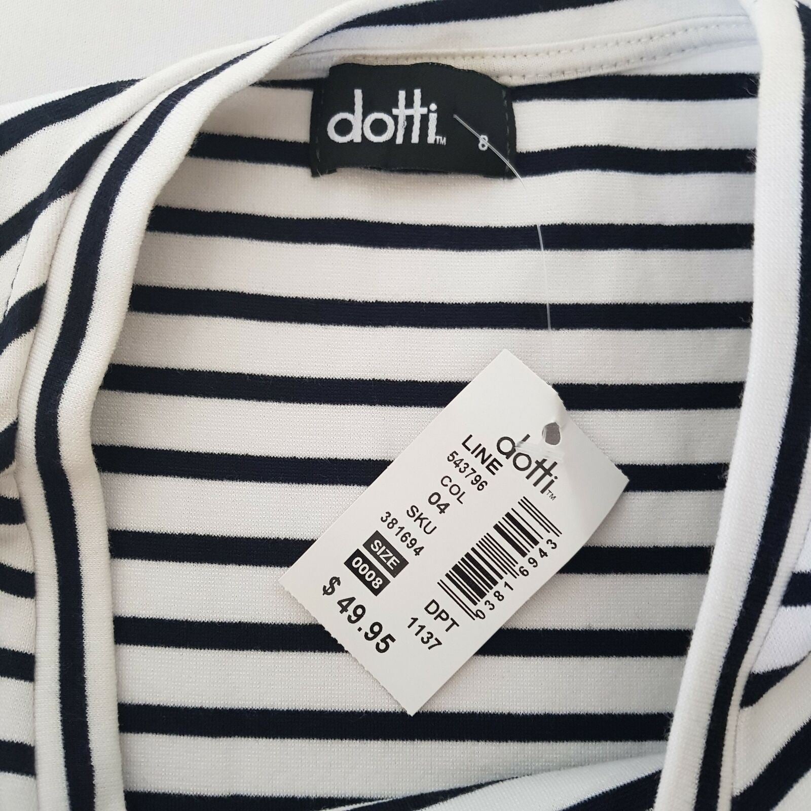 DOTTI Striped T-Shirt Dress Casual Ladies Wear Short Sleeves Knee Length Fitted