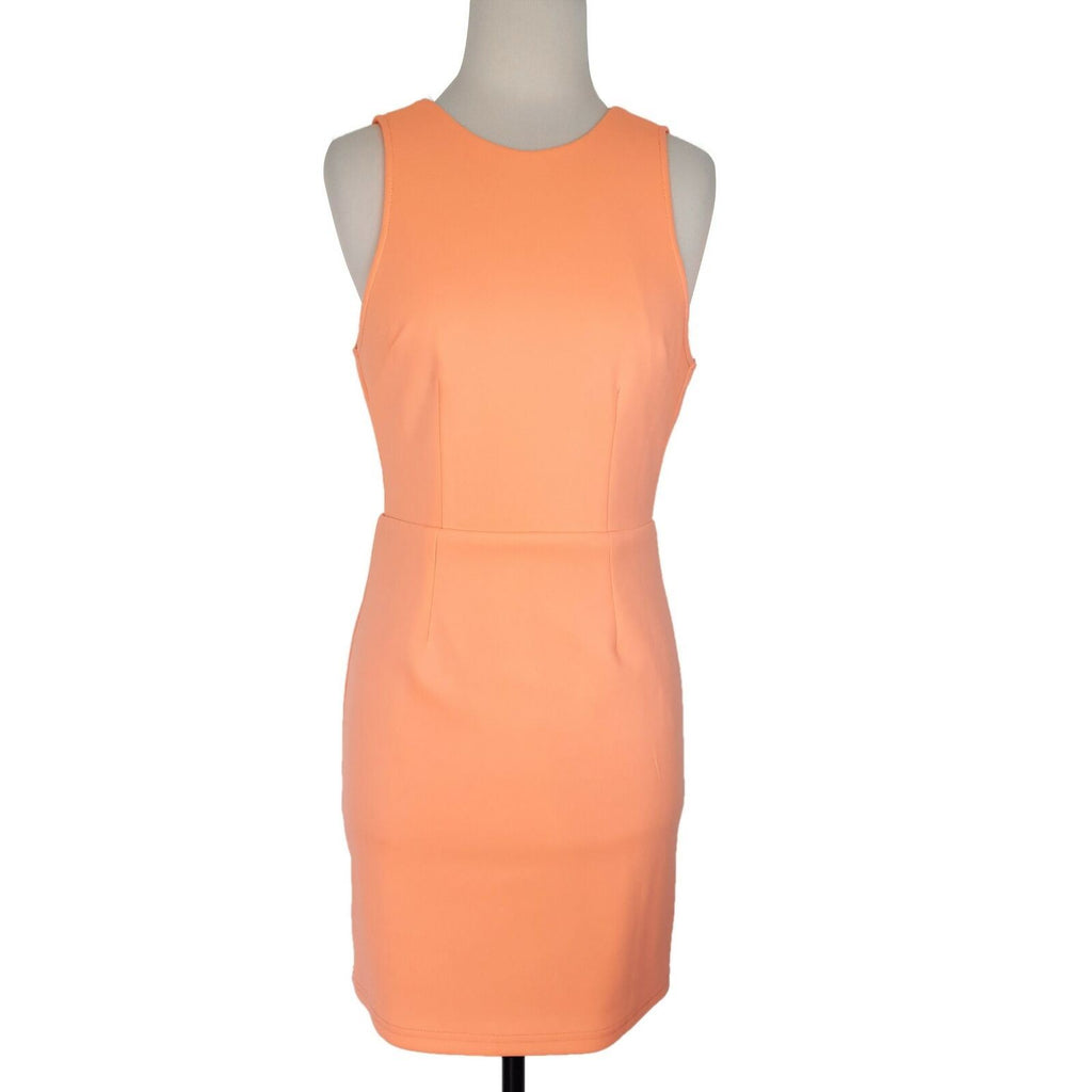 INDIKAH Bright Orange Fluoro Sleeveless Deep Back Cut-Out Bodycon Backless Dress