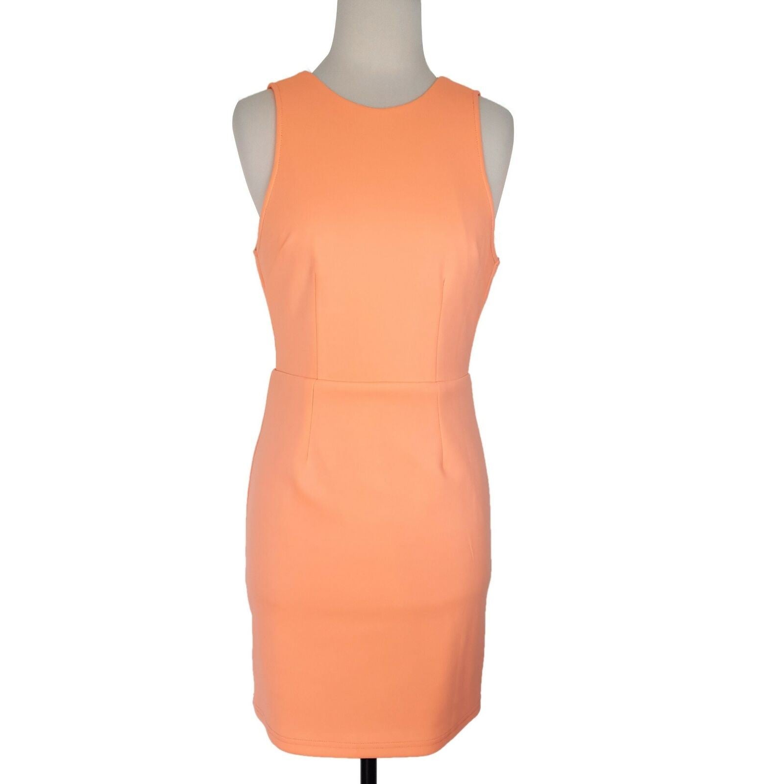 INDIKAH Bright Orange Fluoro Sleeveless Deep Back Cut-Out Bodycon Backless Dress