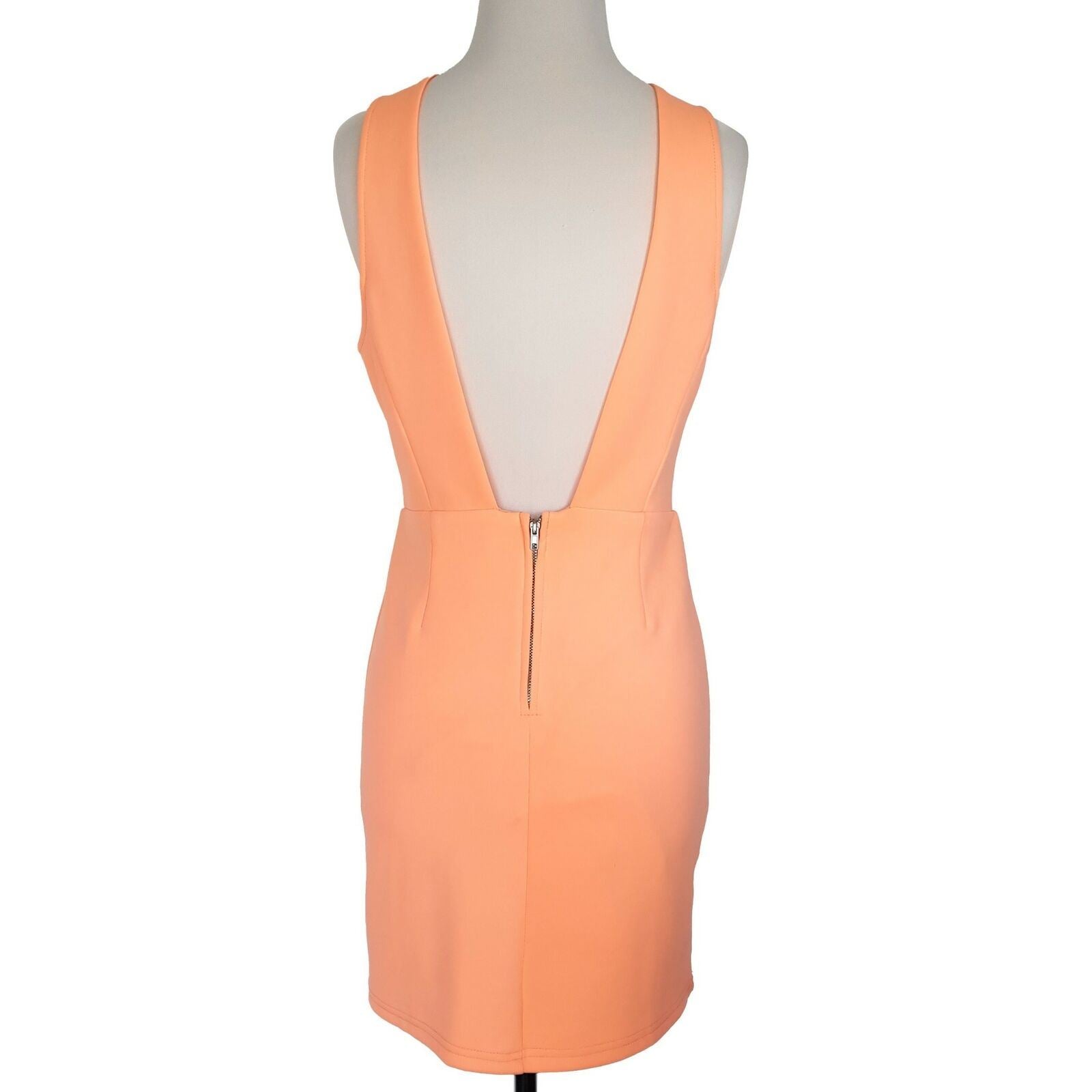 INDIKAH Bright Orange Fluoro Sleeveless Deep Back Cut-Out Bodycon Backless Dress
