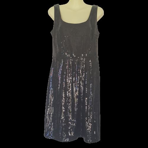 MAGGY LONDON Little Black Dress Shiny Sequinned Women's Silk Midi Cocktail Party