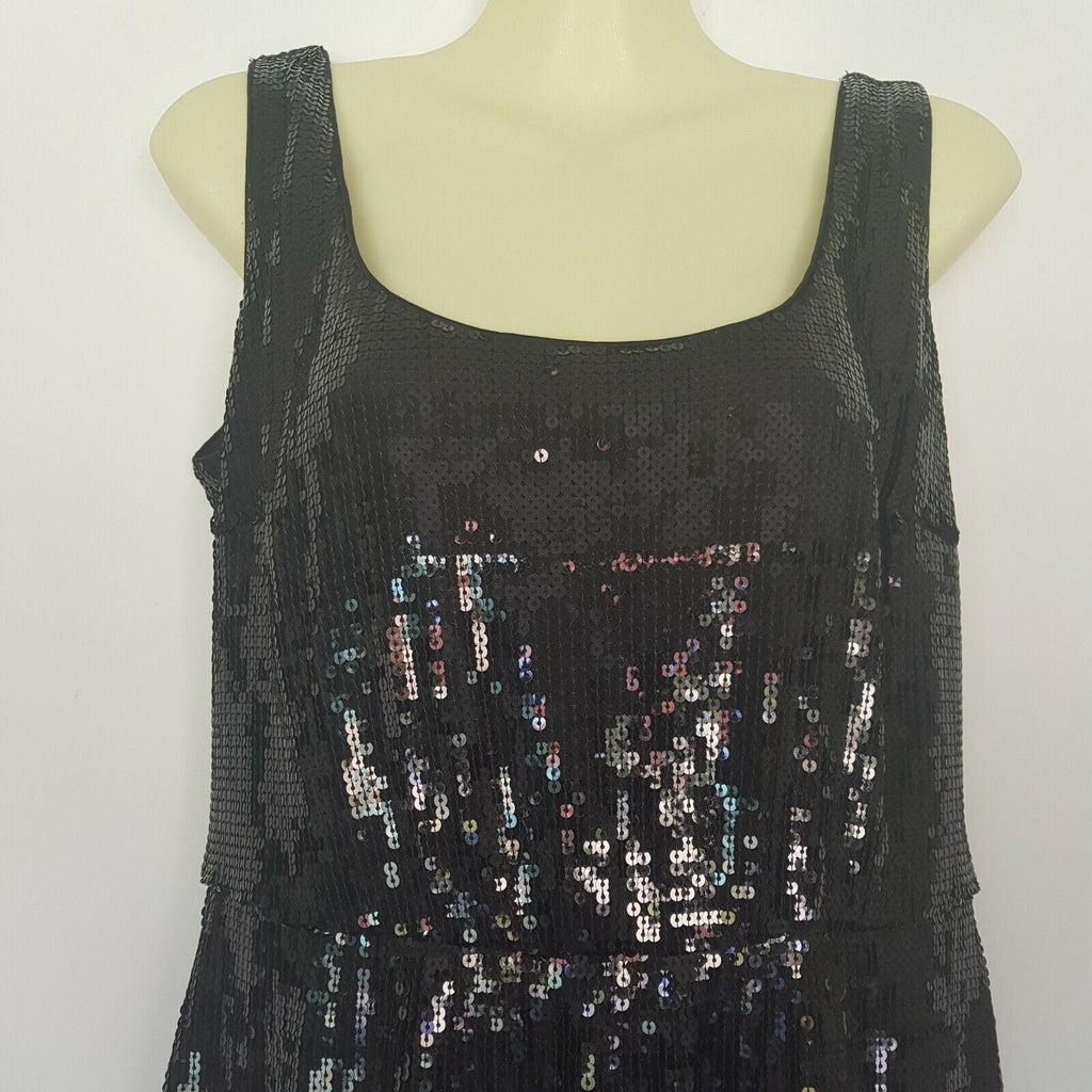 MAGGY LONDON Little Black Dress Shiny Sequinned Women's Silk Midi Cocktail Party