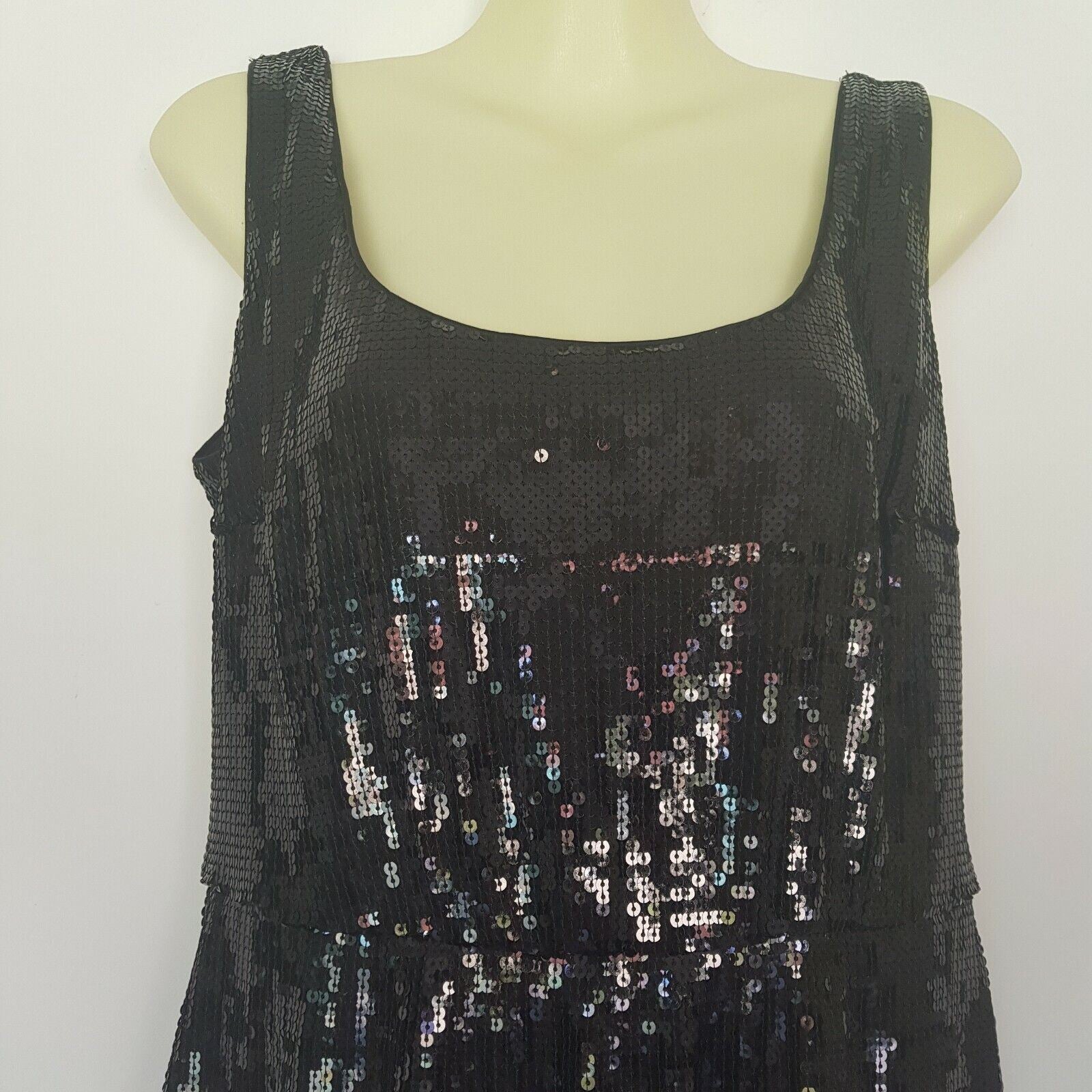MAGGY LONDON Little Black Dress Shiny Sequinned Women's Silk Midi Cocktail Party