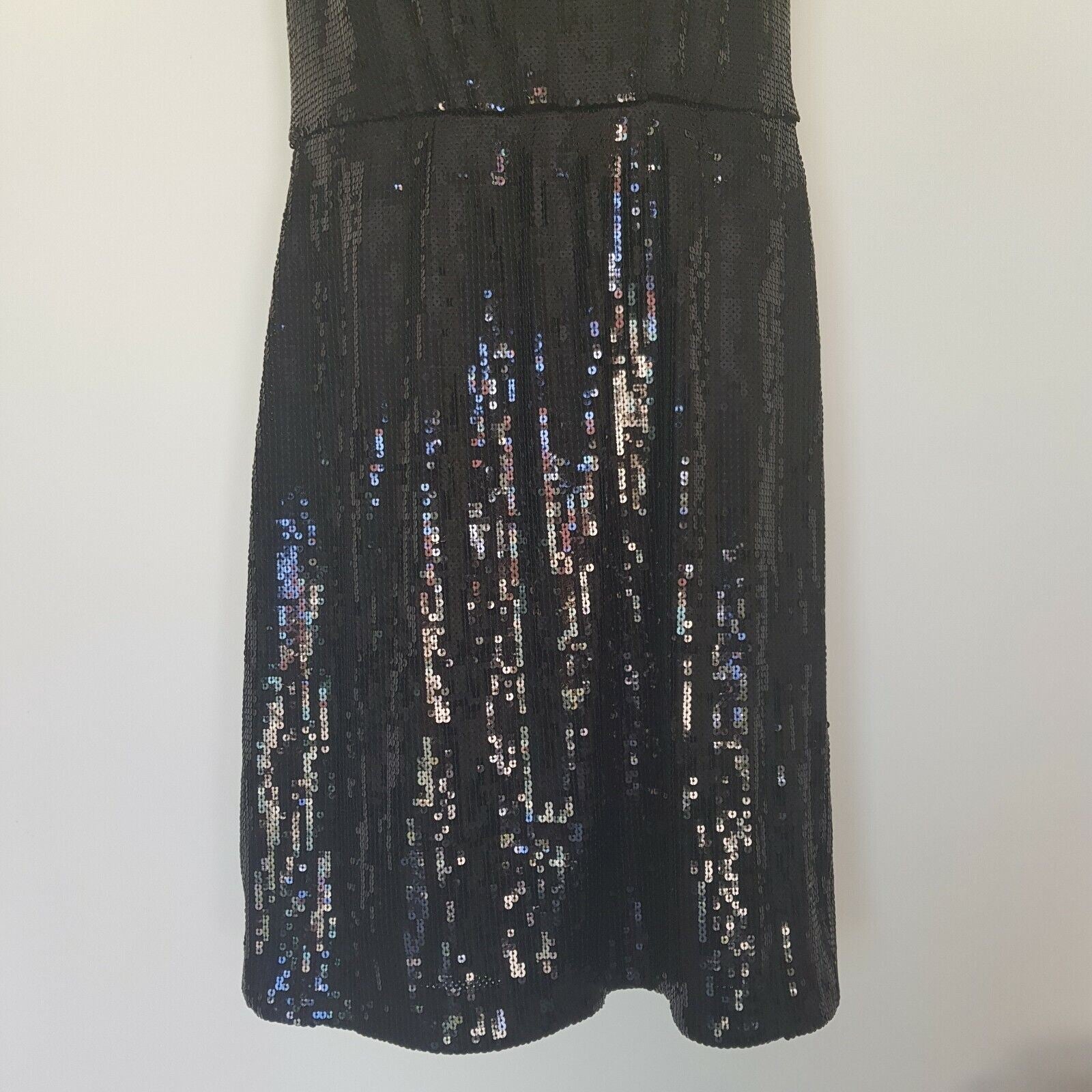 MAGGY LONDON Little Black Dress Shiny Sequinned Women's Silk Midi Cocktail Party